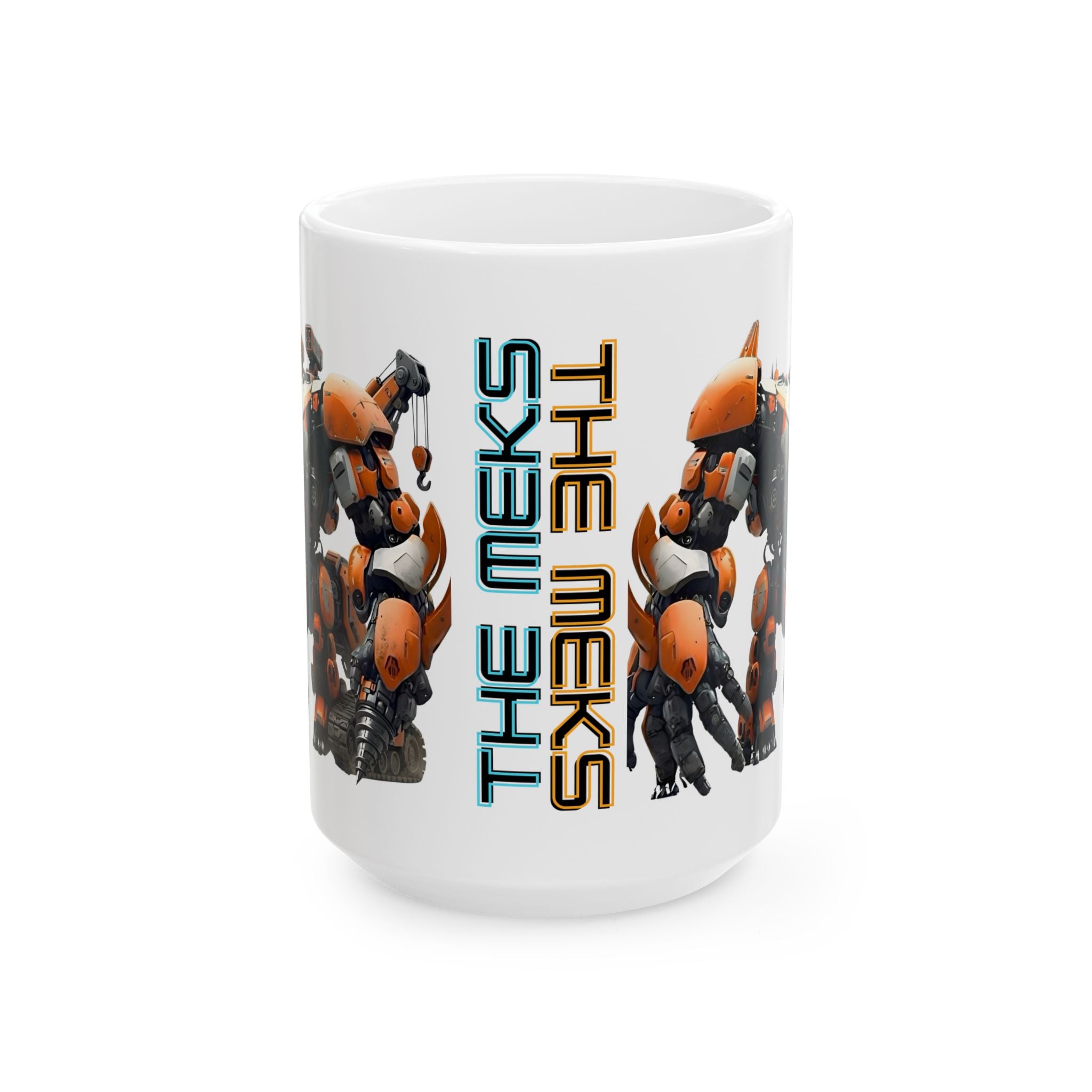 'The Meks' Sci‑Fi Mech Robot #10 White Ceramic Mug (11oz & 15oz) – Mech Tea Cup (11oz/15oz)