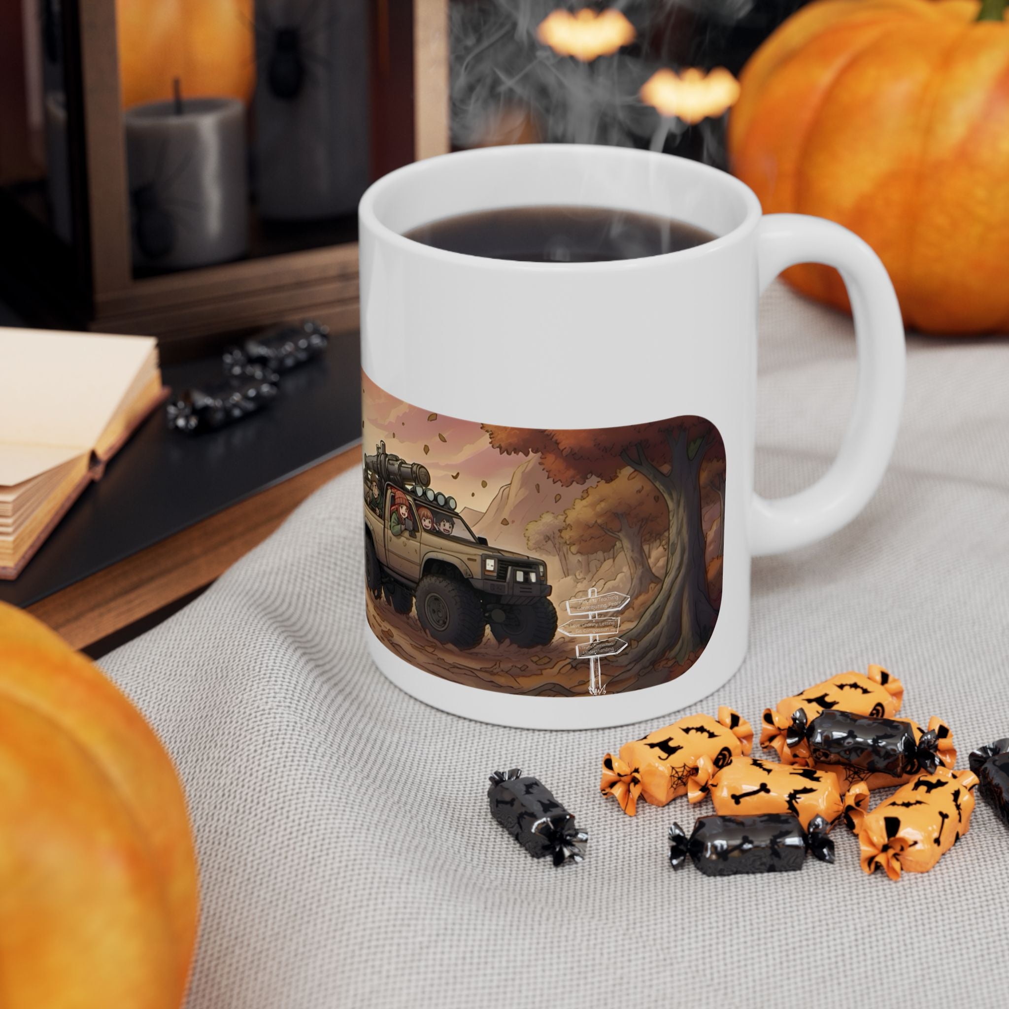 Adventure 4x4 Trucks #38, Sibling Brothers & Sisters On The Move White Ceramic Mug — Find Your Path To The Essentials Cup (11oz & 15oz)
