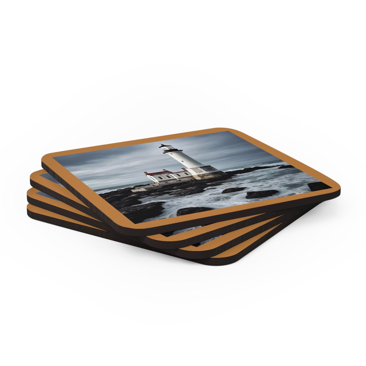 Matiby Lighthouse Light Brown Corkwood Coaster Set