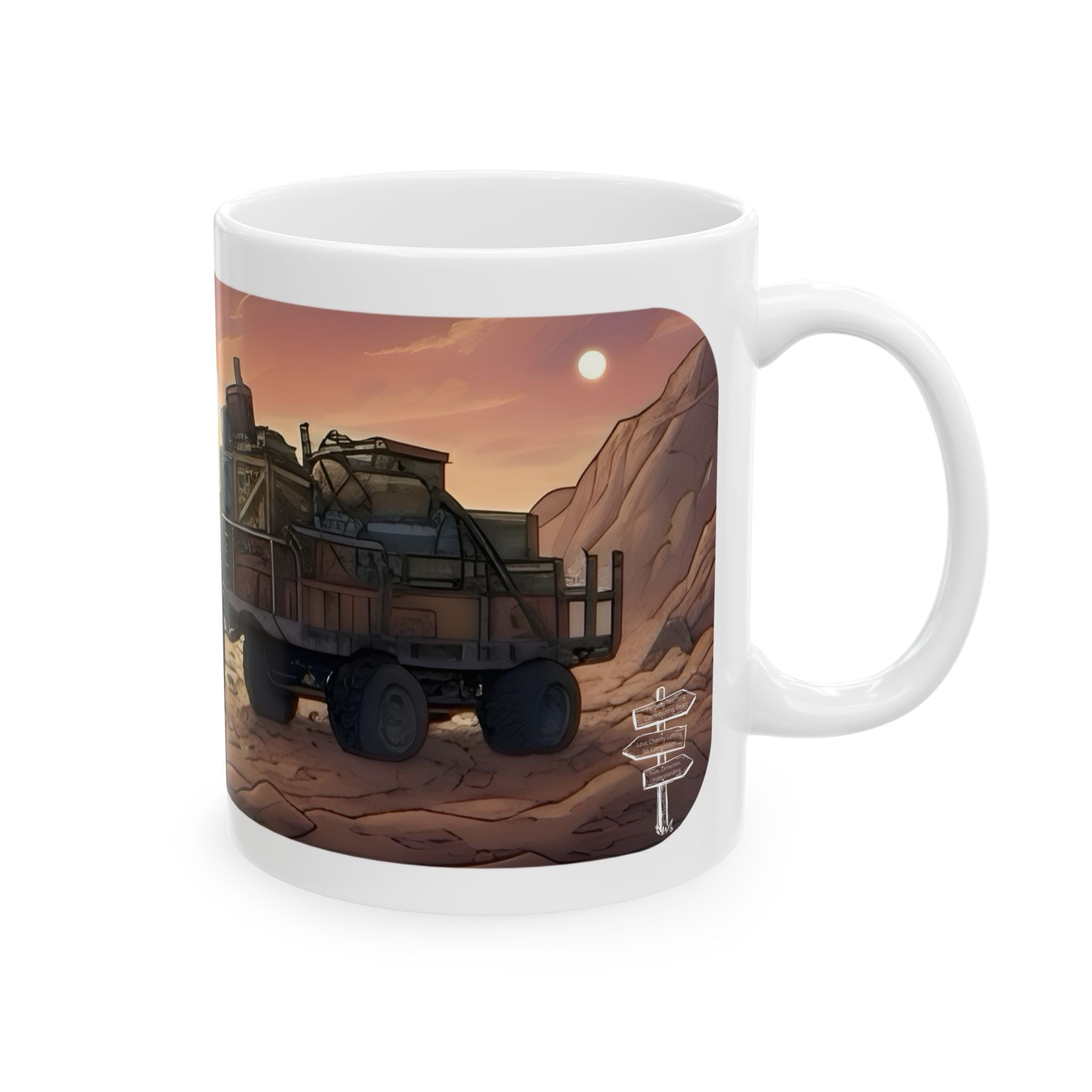 Adventure 4x4 Trucks #32, Young Couples On The Move White Ceramic Mug — Find Your Path To The Essentials Cup (11oz & 15oz)