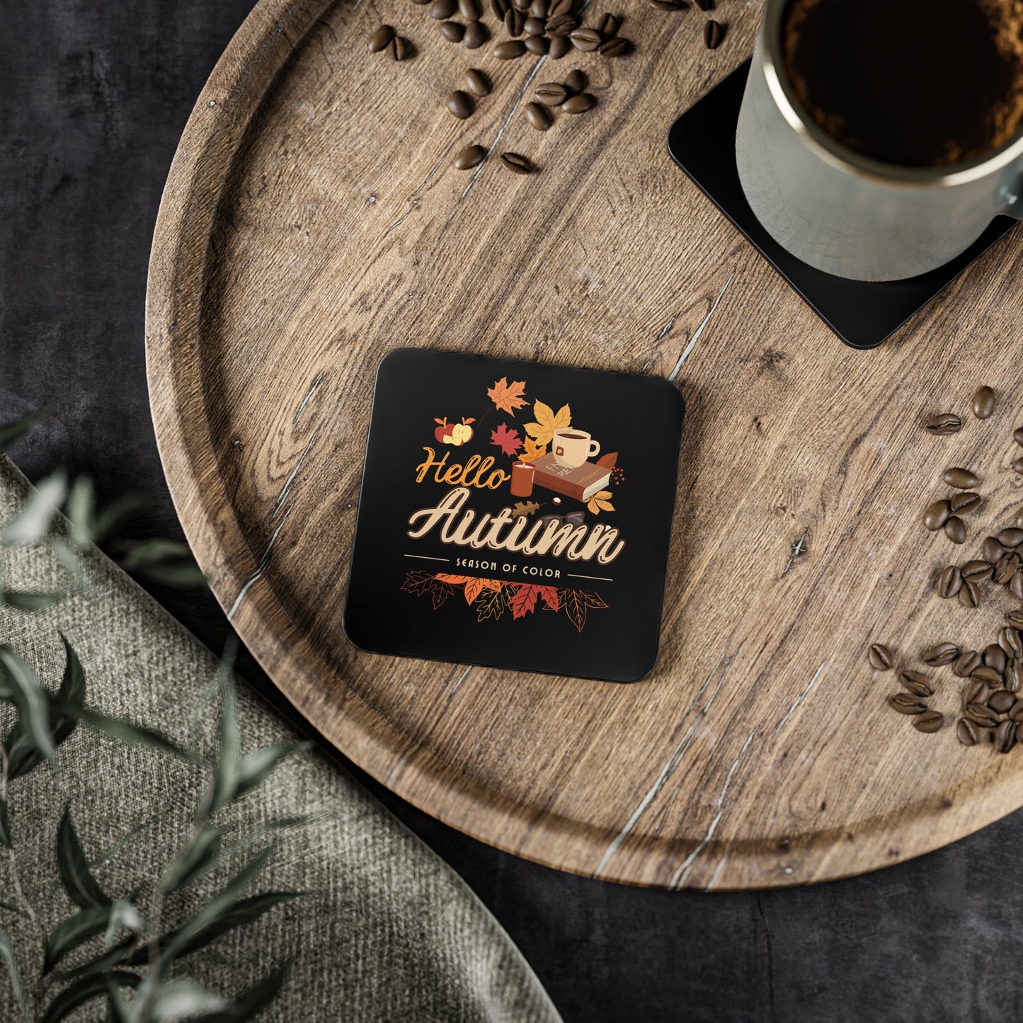 Journeys Hello Autumn Seasons of Change Coaster Black, Gifts for the Holidays, Seasonal Coasters, Coasters for All Occasions, Thanksgiving Coaster