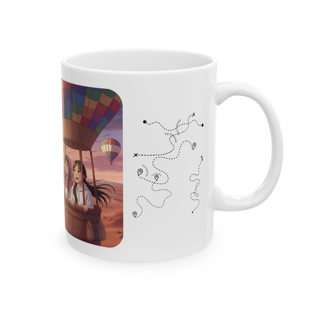 Best Friends Soaring in Hot Air Balloons White Ceramic Mug — True Wealth, Adventure, & Creativity Cup (11oz/15oz)