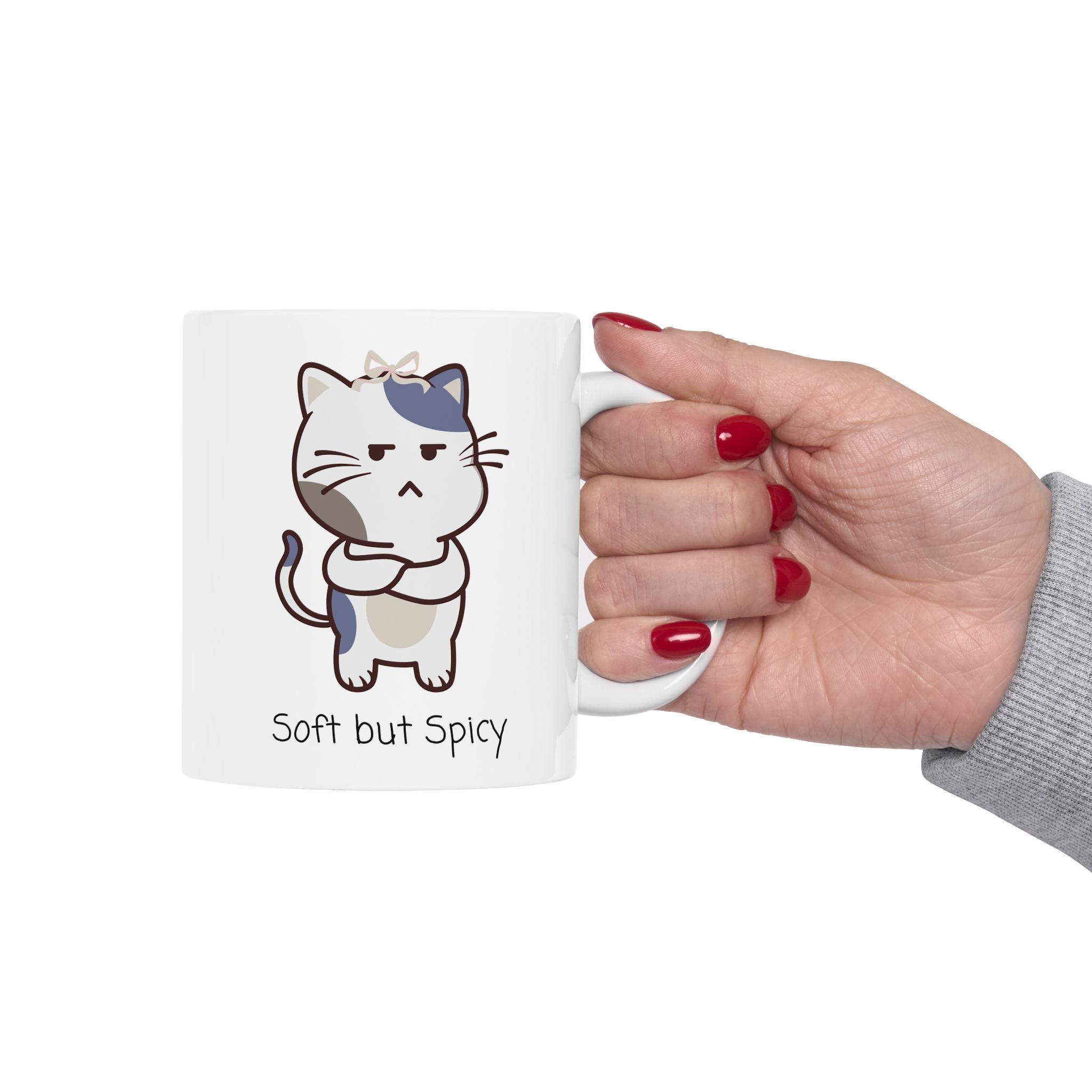 Cute Soft But Spicy Kitty White Ceramic Mug – 'So Fluffy' Cat 11oz & 15oz Tea Cup