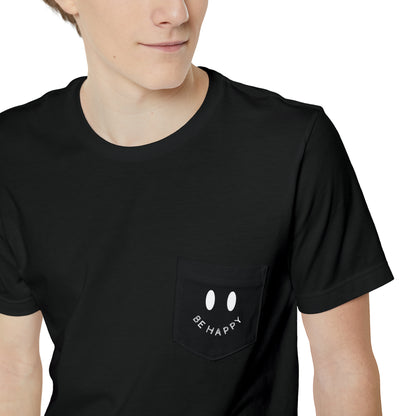 "Be Happy" Smiley Face Unisex Pocket T-shirt