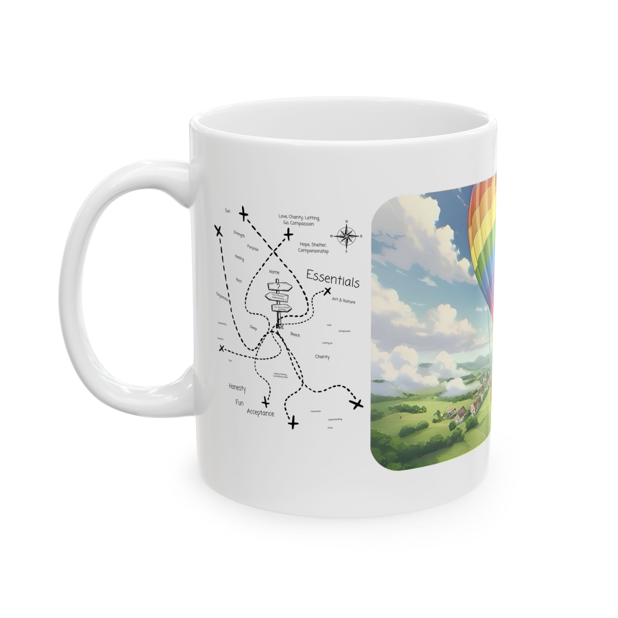 Hot Air Balloon Adventure #1 White Ceramic Mug — True Wealth, Adventure, & Creativity Cup (11oz/15oz)