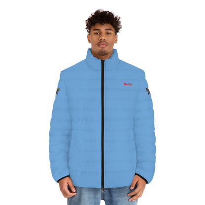 Men's Light Blue Puffer Jacket (AOP)