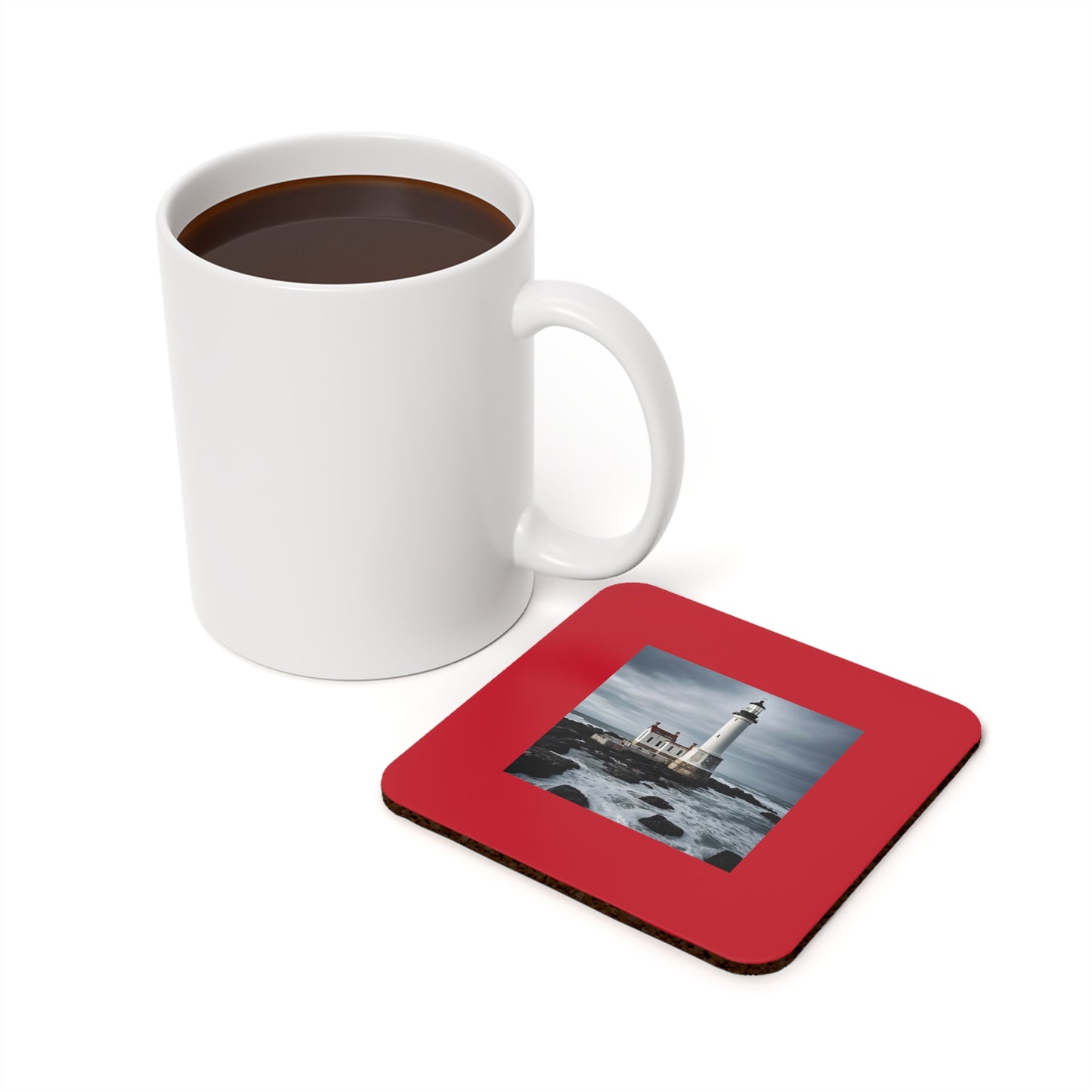 Matiby Lighthouse Red Cork Back Coaster