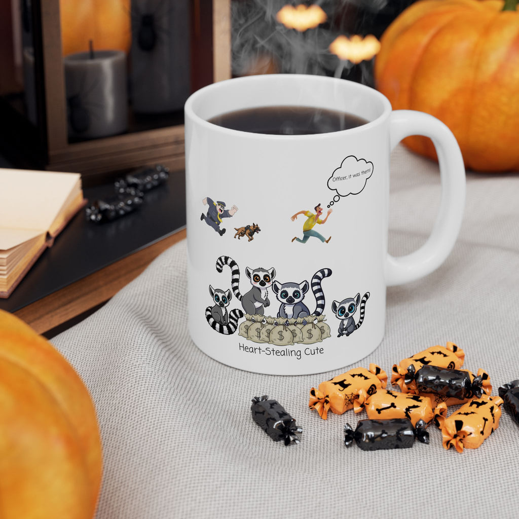 Heart-Stealing Cute Lemurs Gone Wild White Ceramic Mug — "Officer, It Was Them" Adorables (11oz & 15oz)