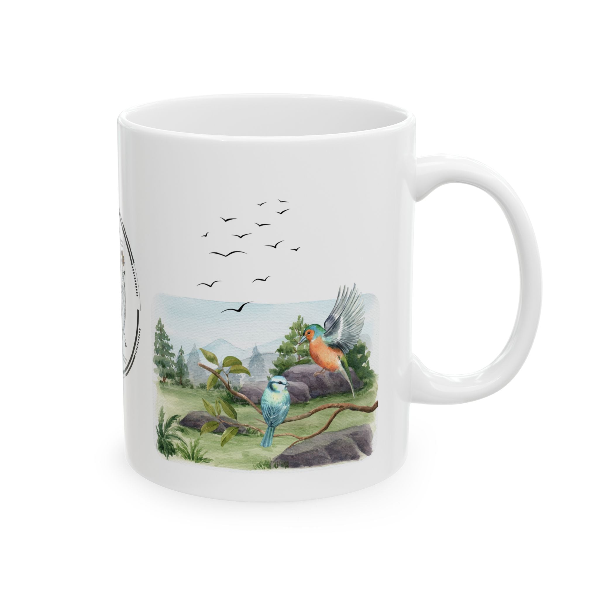 Joy of Life Tranquil Morning White Ceramic Mug — Serene Wilderness Lake Cup (11oz/15oz)