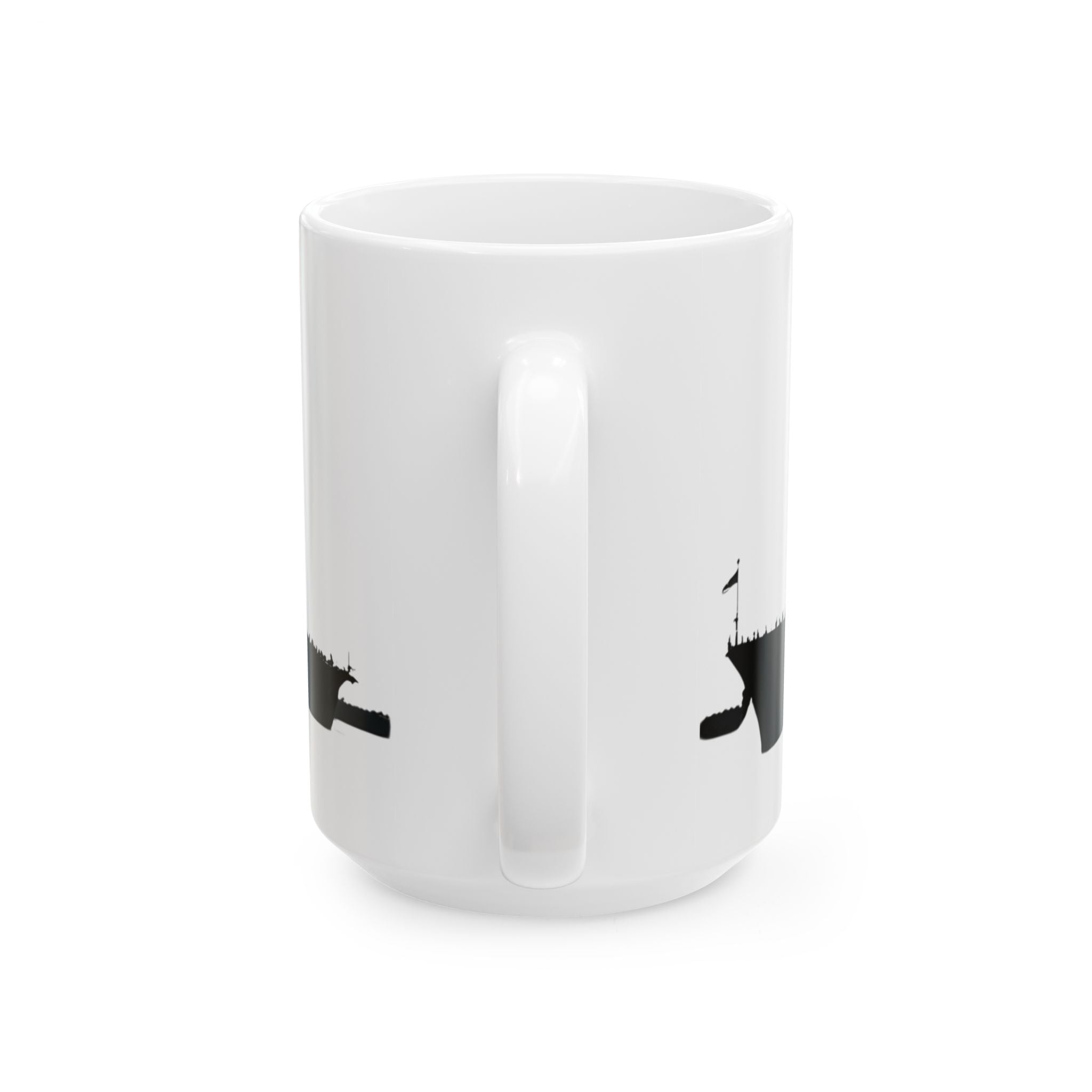 Military Steel Wraparound White Ceramic Mug - Navy Battleship Silhouette Cup (11oz & 15oz)