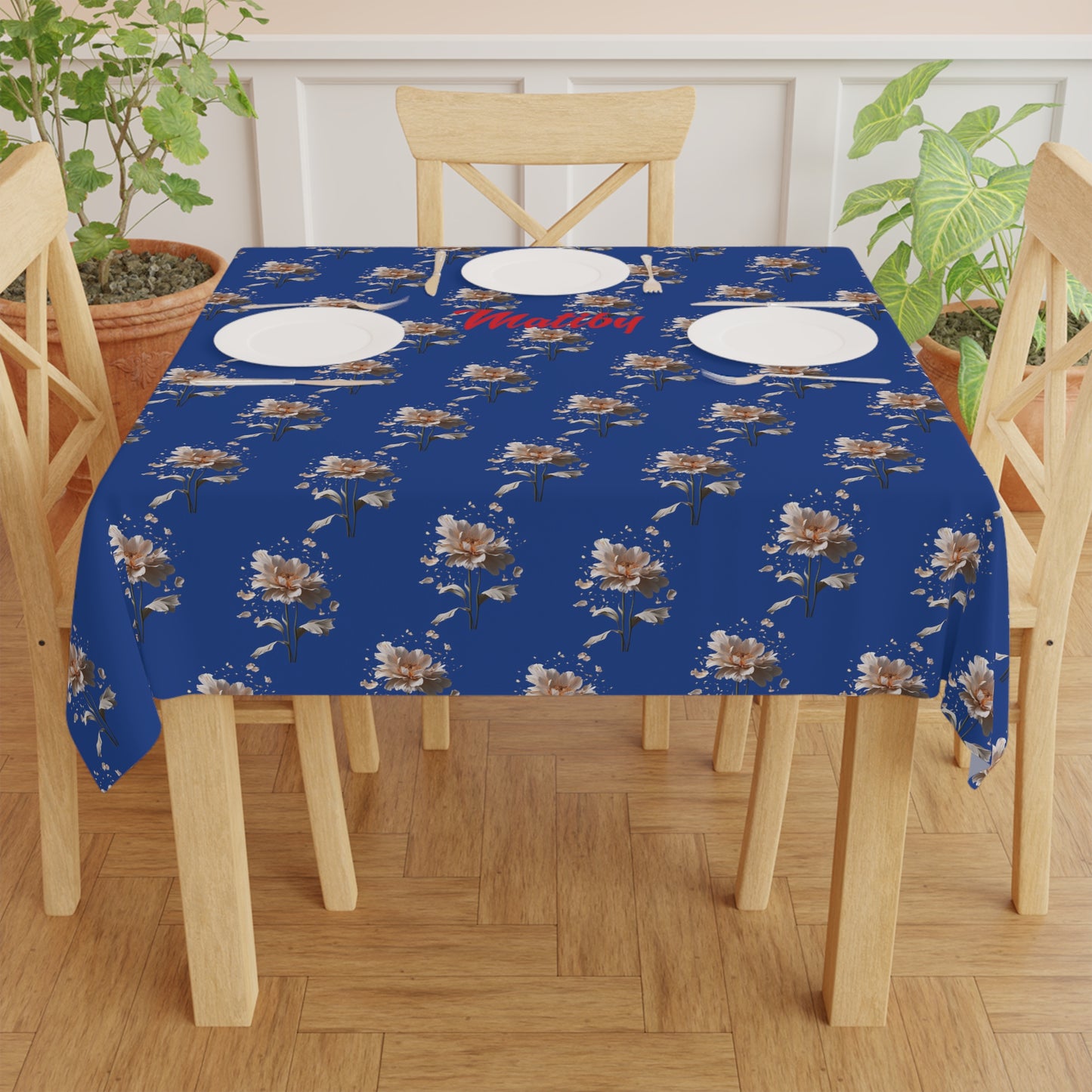 Matiby Dark Blue Flower Tablecloth