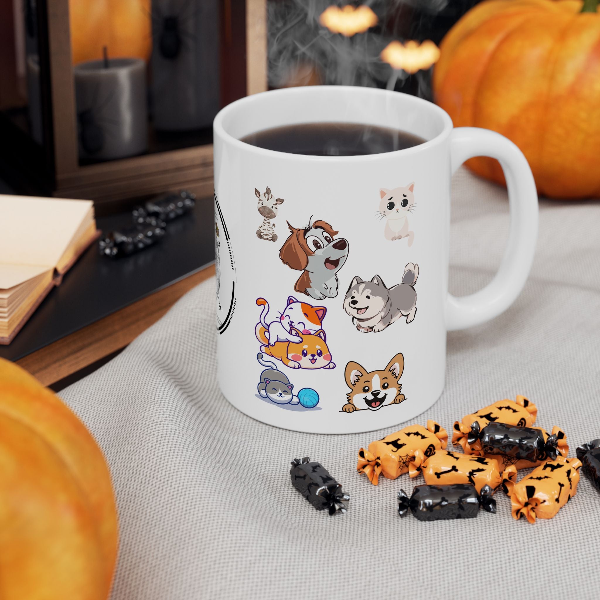 Playful & Cute Pets Decor #3 White Ceramic Mug — Adorable Animals To Brighten Your Day Cup (11oz & 15oz)
