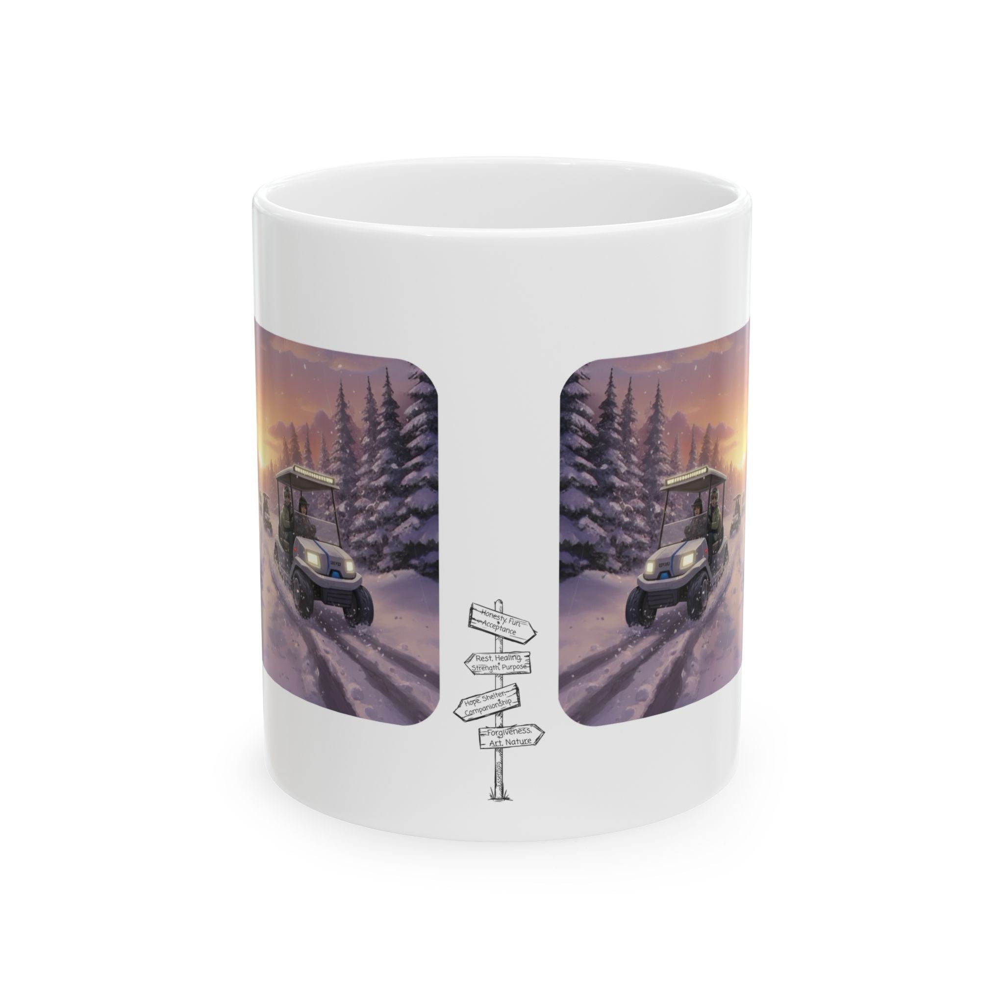 Anime Golf Cart Winter Racing Adventures #1 White Ceramic Mug — Find Your Path To The Essentials Cup (11oz & 15oz)