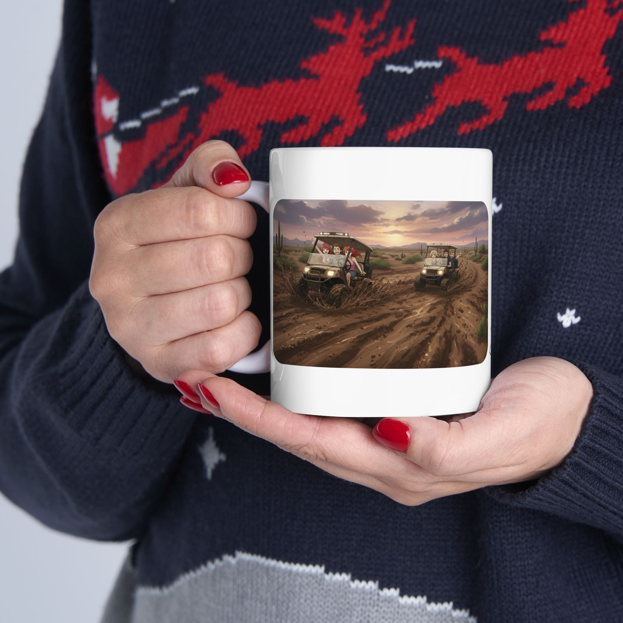 Anime Golf Cart Mud Racing Adventures #3 White Ceramic Mug — Find Your Path To The Essentials Cup (11oz & 15oz)