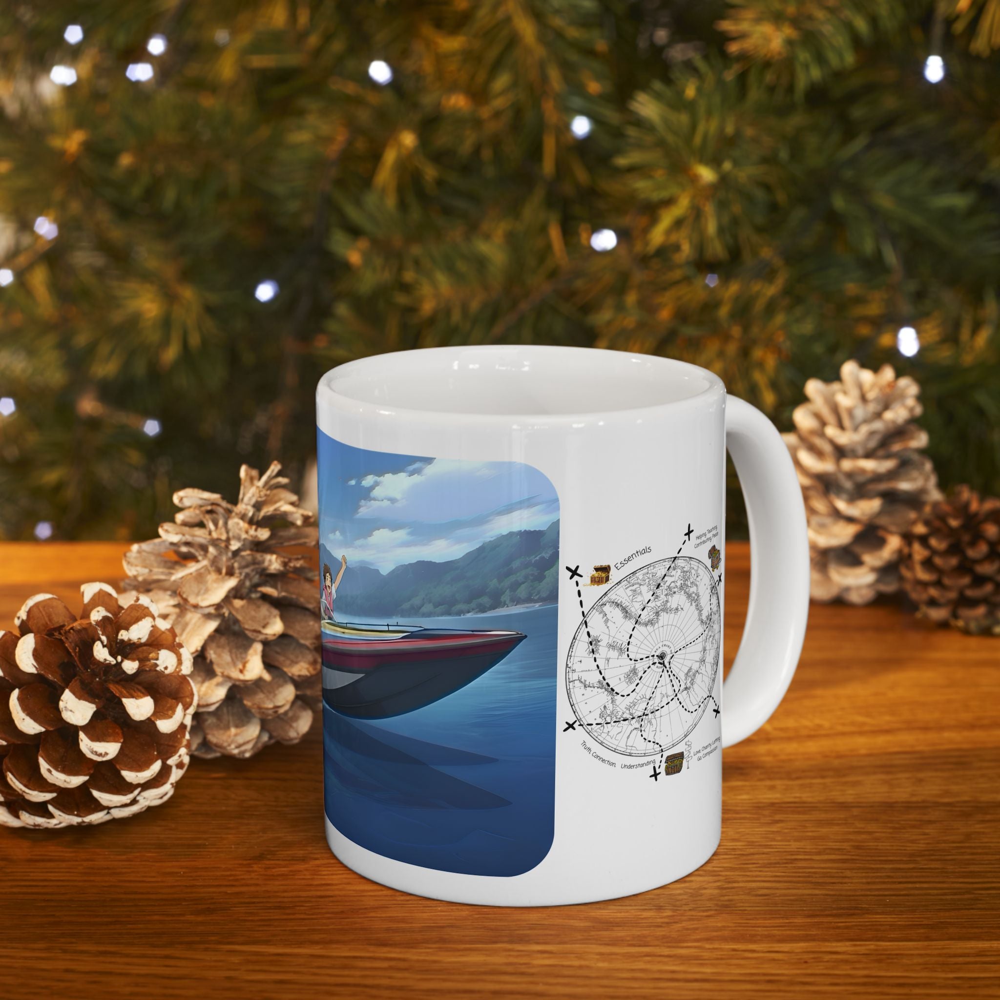 Adrenaline Boat Race #3 for Friends & Couples White Ceramic Mug — Anime Speedboat Treasure Map Cup (11oz/15oz)