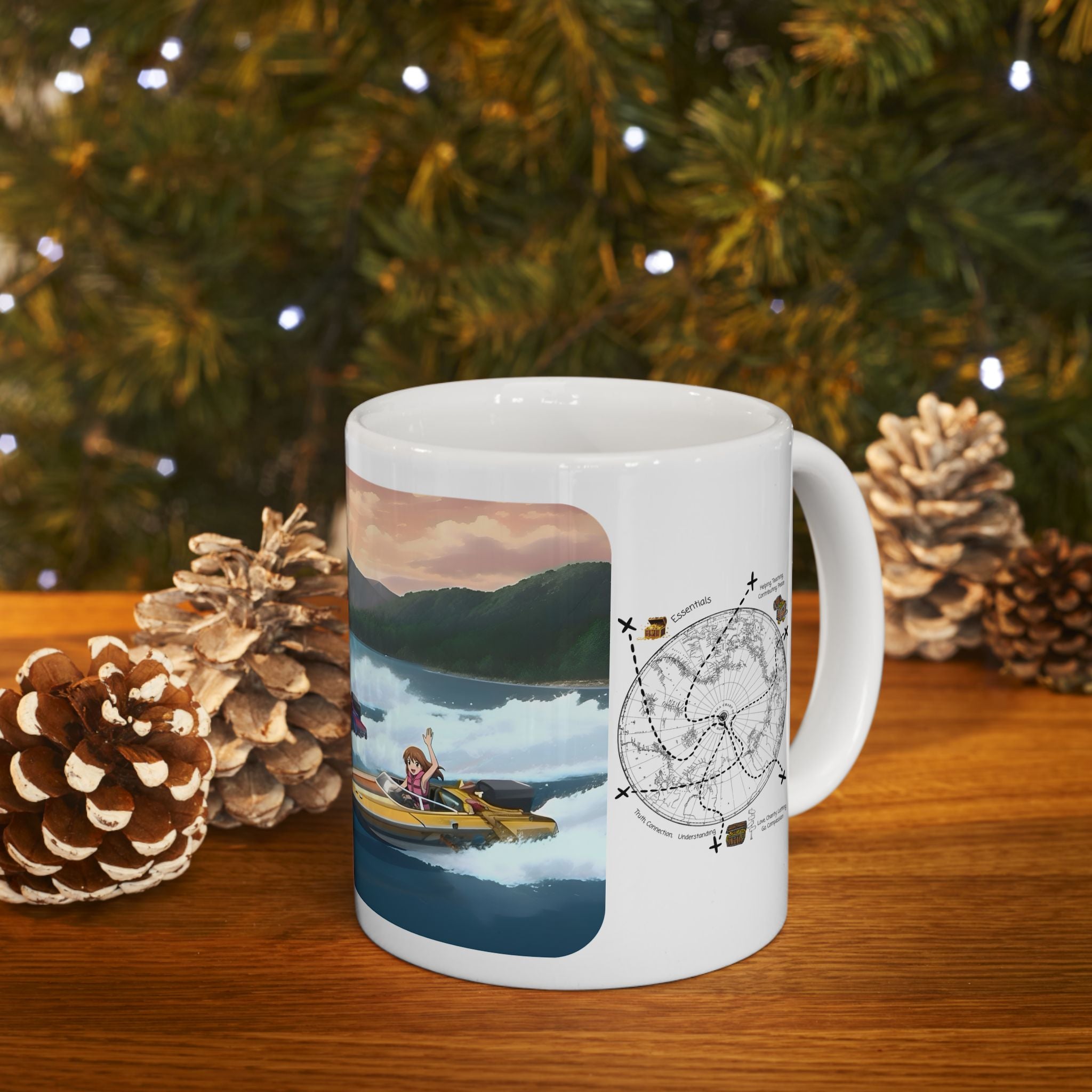 Adrenaline Boat Race #2 for Friends & Couples White Ceramic Mug — Anime Speedboat Treasure Map Cup (11oz/15oz)