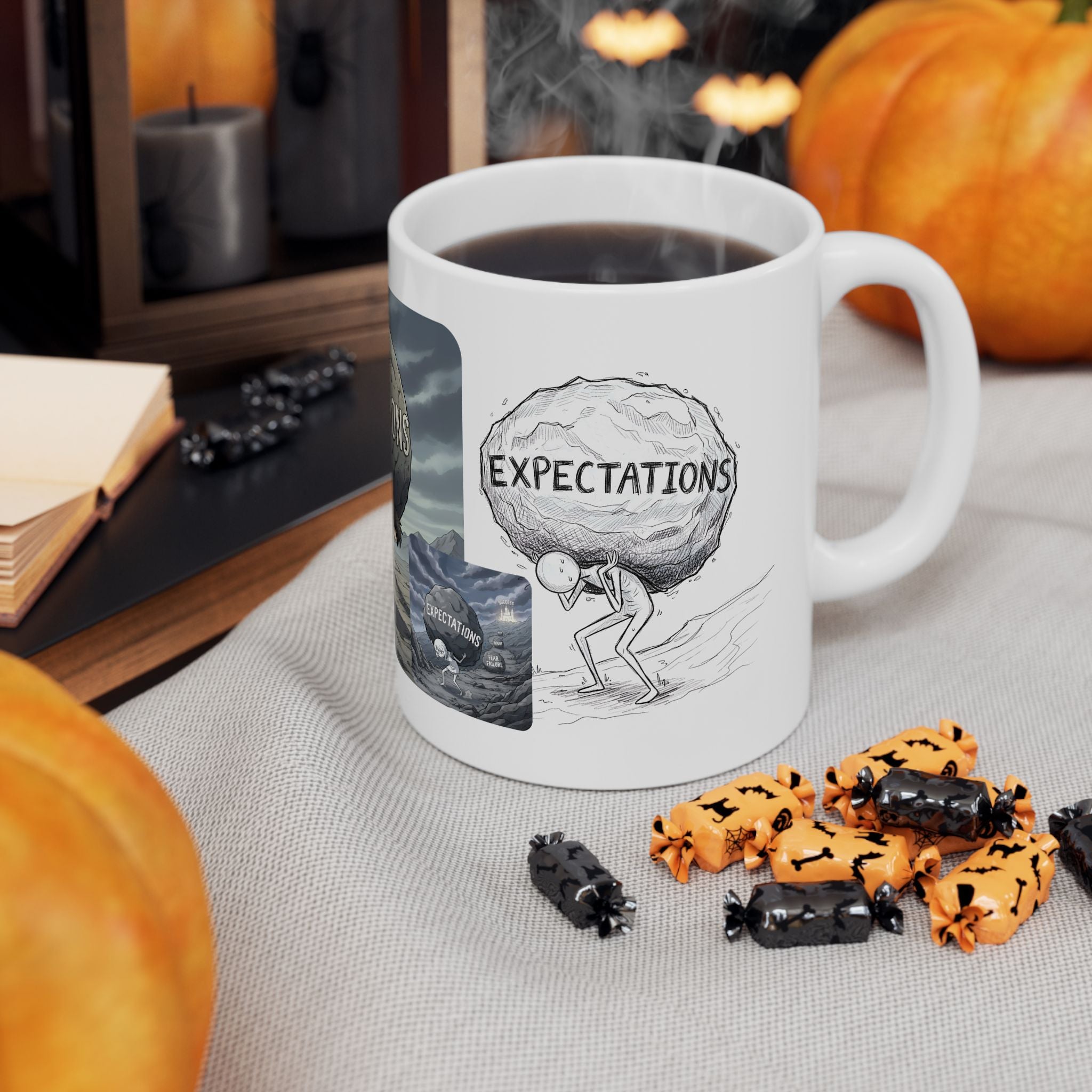 Unbreakable Spirit, Common Threads White Ceramic Mug, (11oz, 15oz), Resilience Overcoming Expectations Cup
