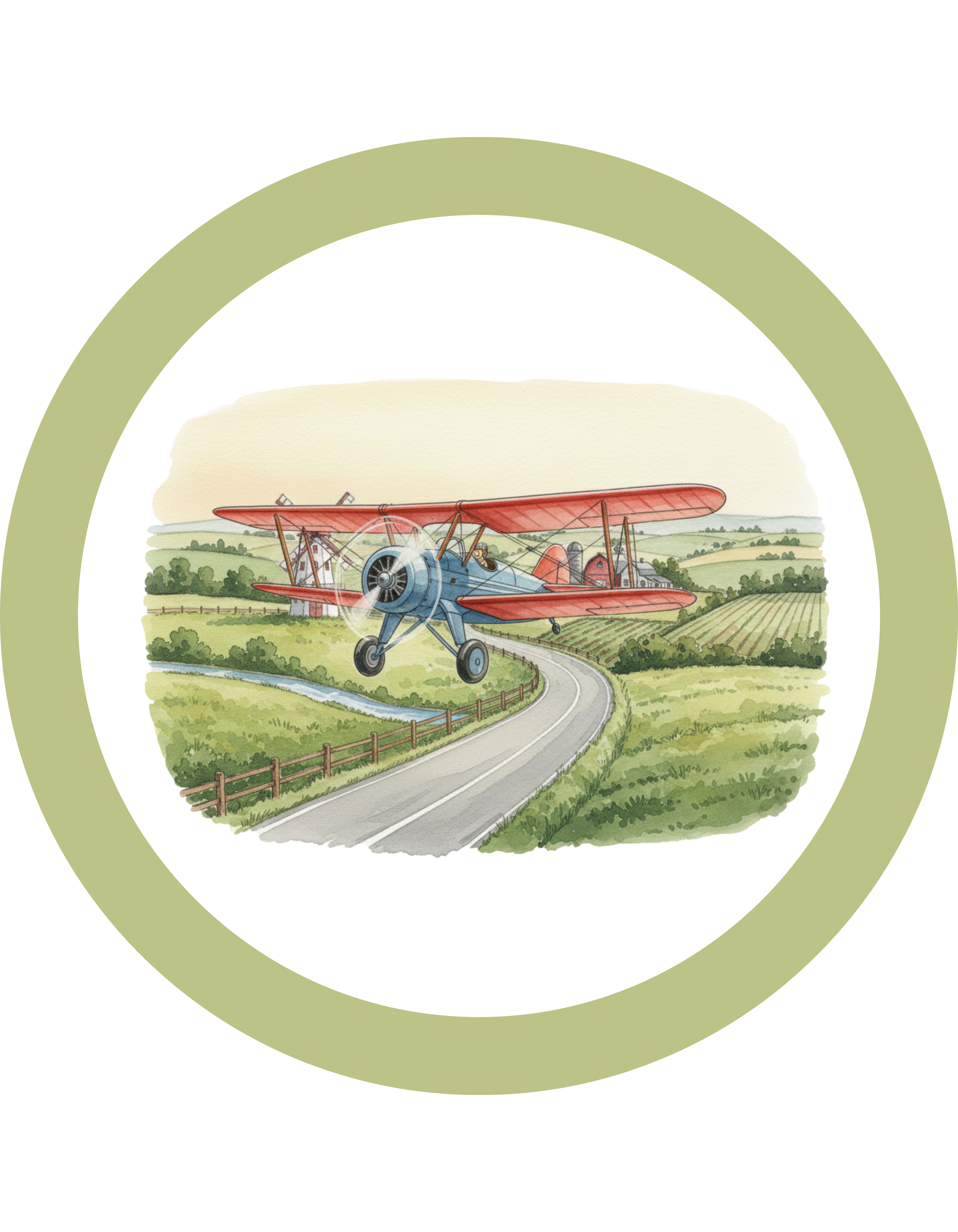 Scenic Countryside Crewneck Sweatshirt, Vintage Antique Aircraft Sweater
