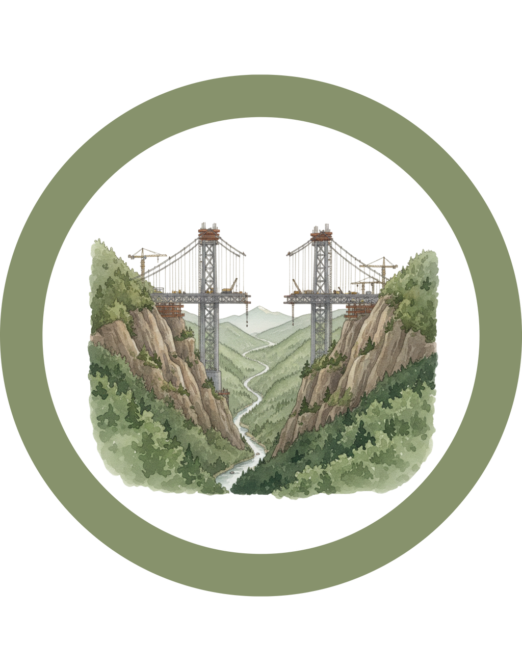 Bridge Building Circular Crewneck Sweatshirt — Mountain Nature Trail View Adventure Sweater