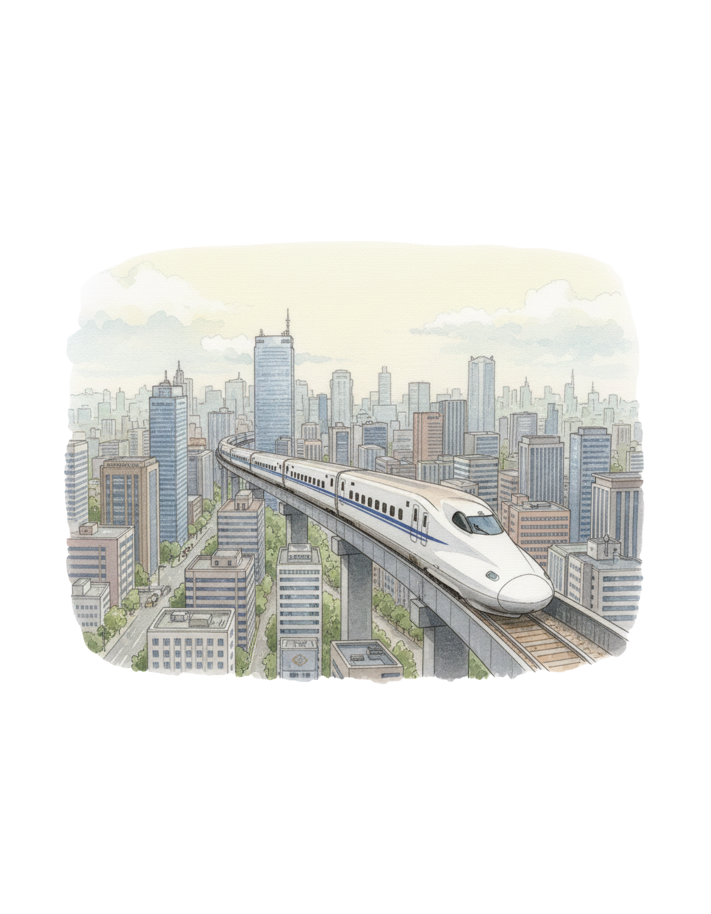 Bullet Train Cityscape Tea Cup – Vintage Skyline White Ceramic Mug (11oz & 15oz)