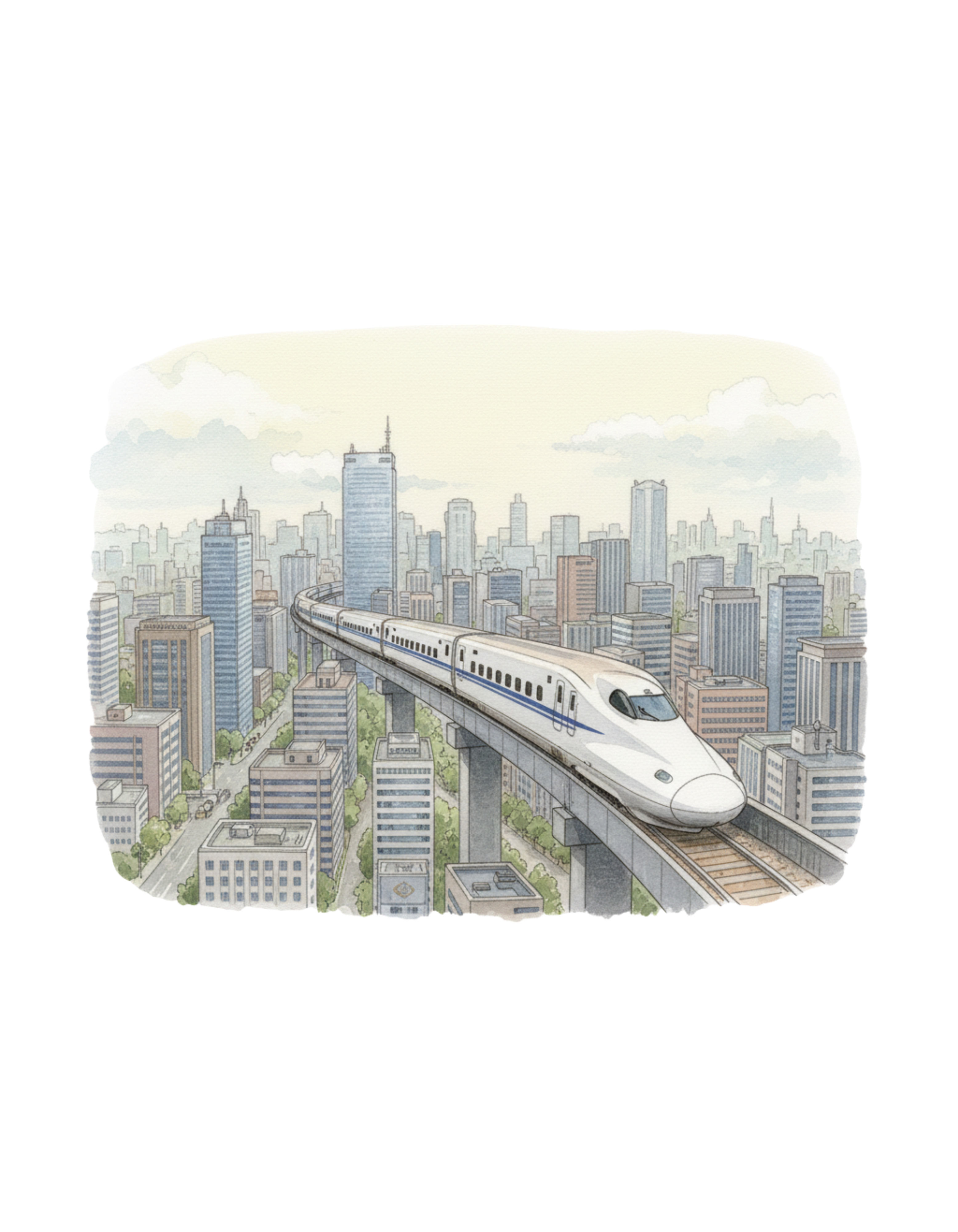 Bullet Train Cityscape Tea Cup – Vintage Skyline White Ceramic Mug (11oz & 15oz)