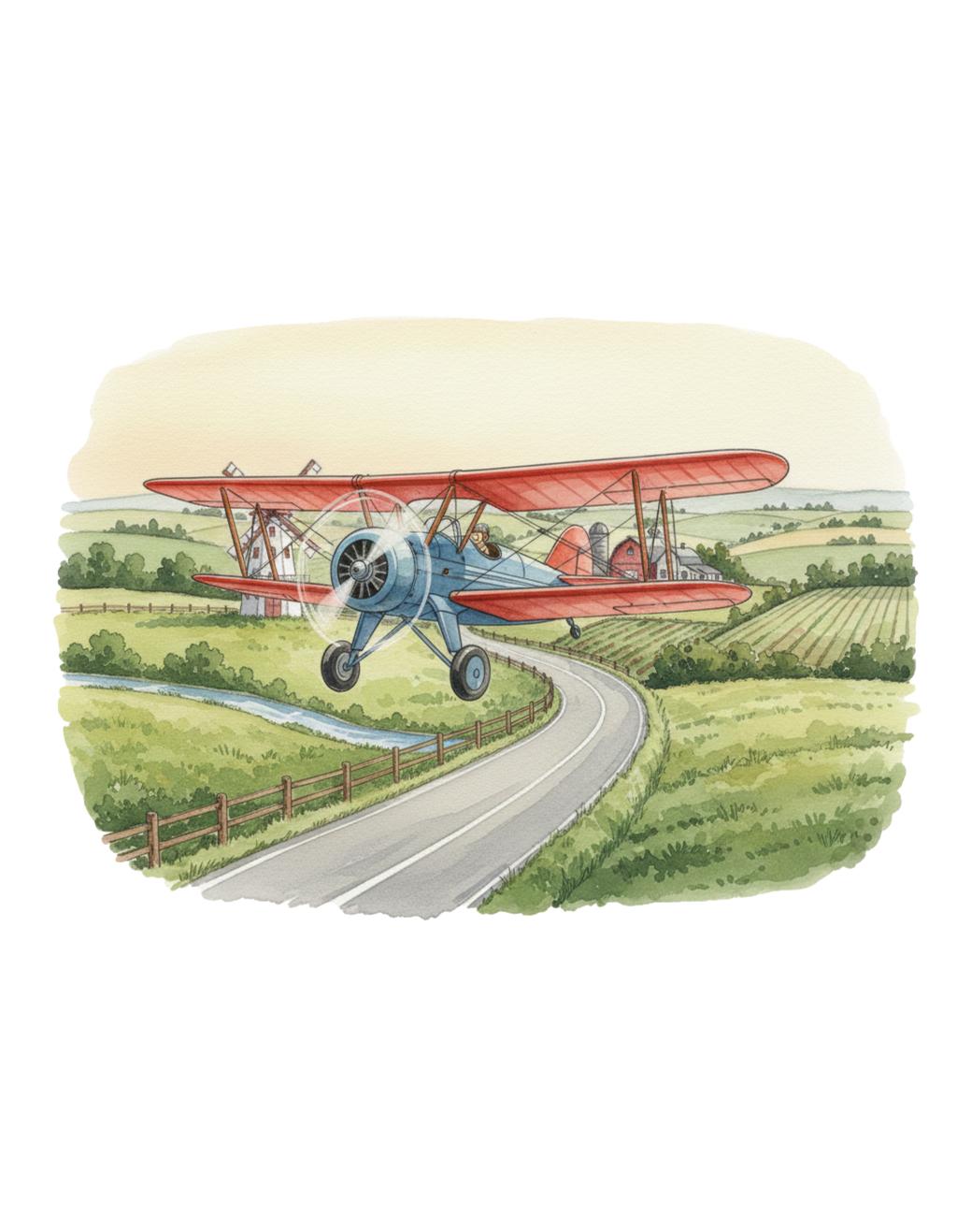 Countryside Airplane White Ceramic Mug — Vintage Biplane Landscape Tea Cup (11oz & 15oz)