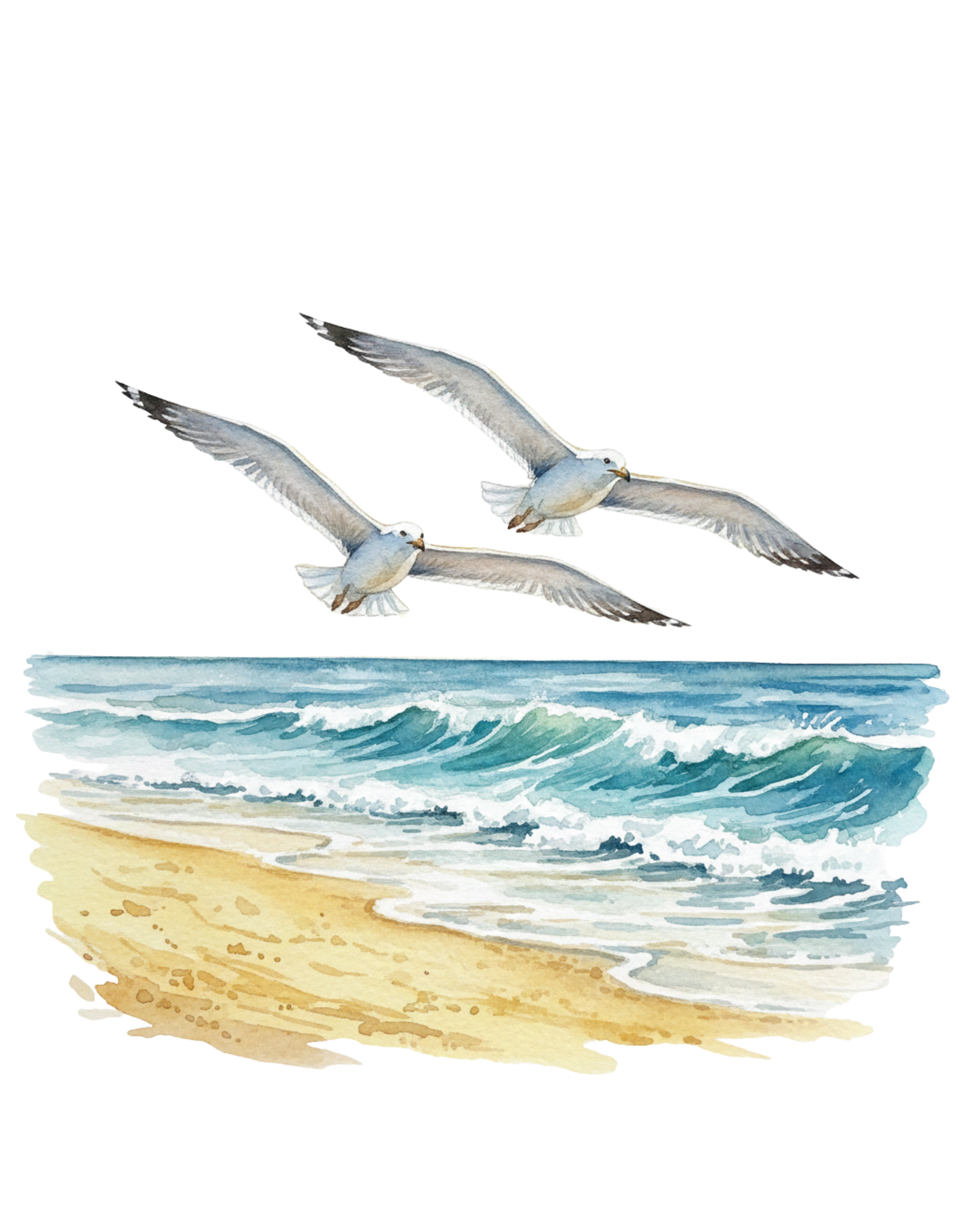 Ocean Seagulls White Ceramic Mug - Beach Watercolor Tea Cup (11oz, 15oz)