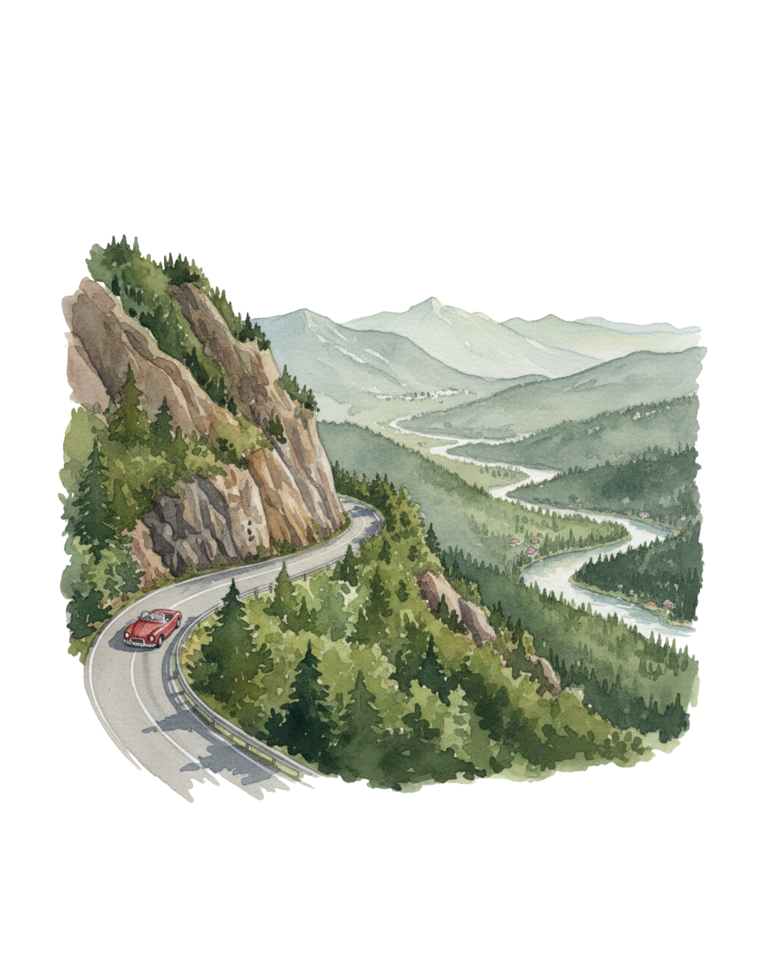 Scenic Convertible Countryside Drive White Ceramic Mug (11oz, 15oz), Relaxing and Cozy Open Road Mountain Getaway Cup