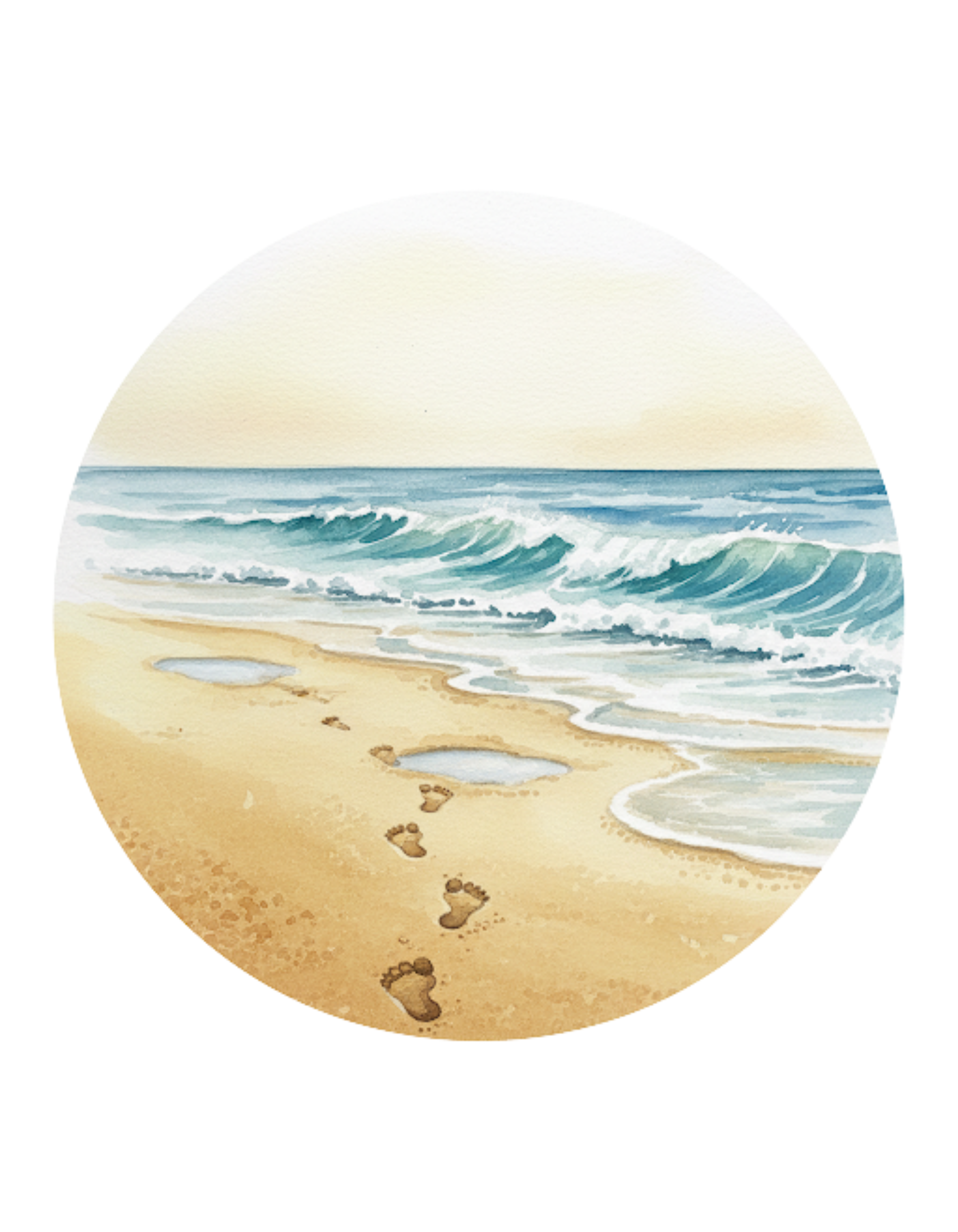 Sea Shore With Footprints In The Sand White Ceramic Mug — Beach Waves Getaway To Tranquility (11oz & 15oz)
