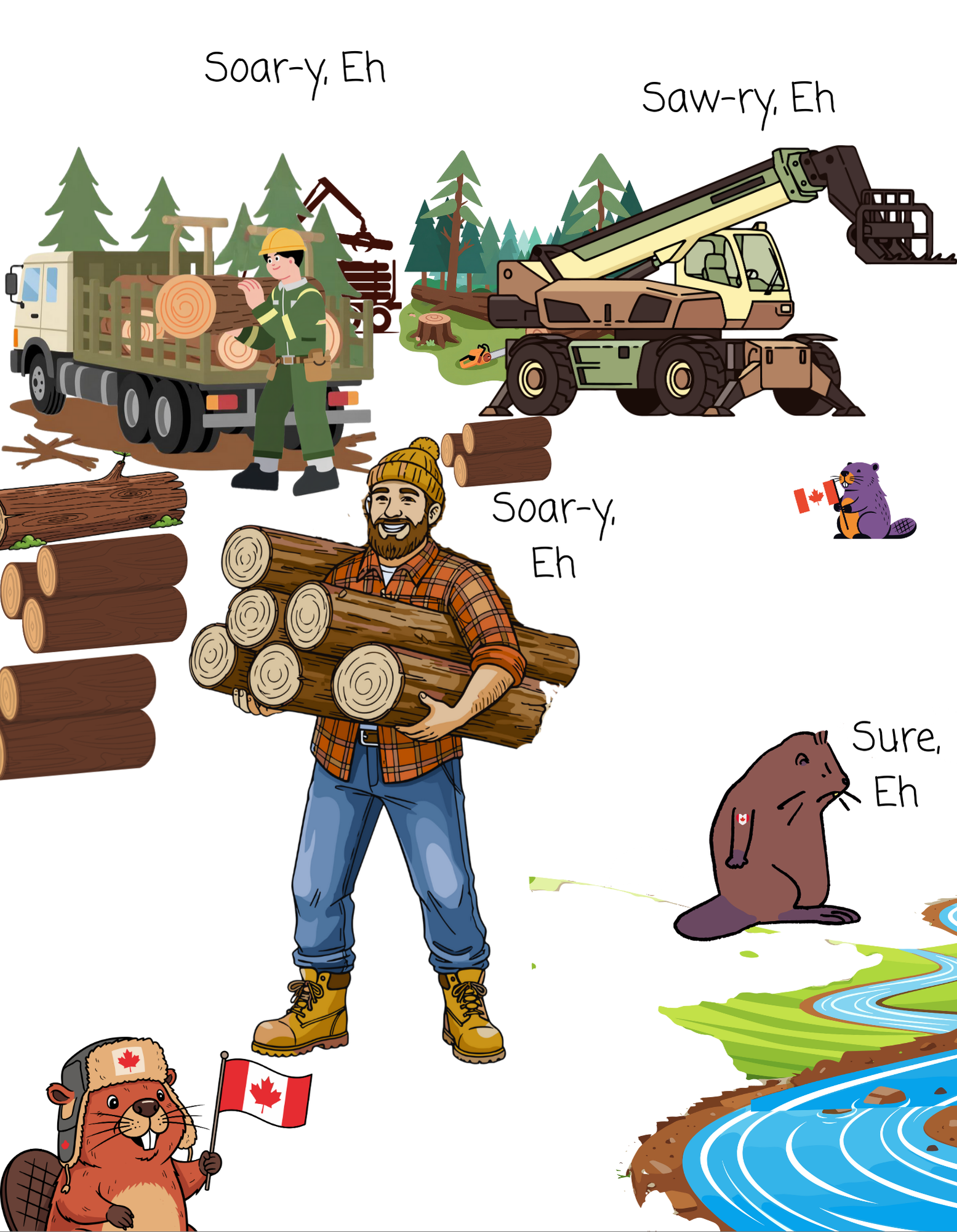 Cute Woodland Beavers With Canadian Lumberjacks On A White Ceramic Mug (11oz, 15oz), We Love Canada Loggers Cup