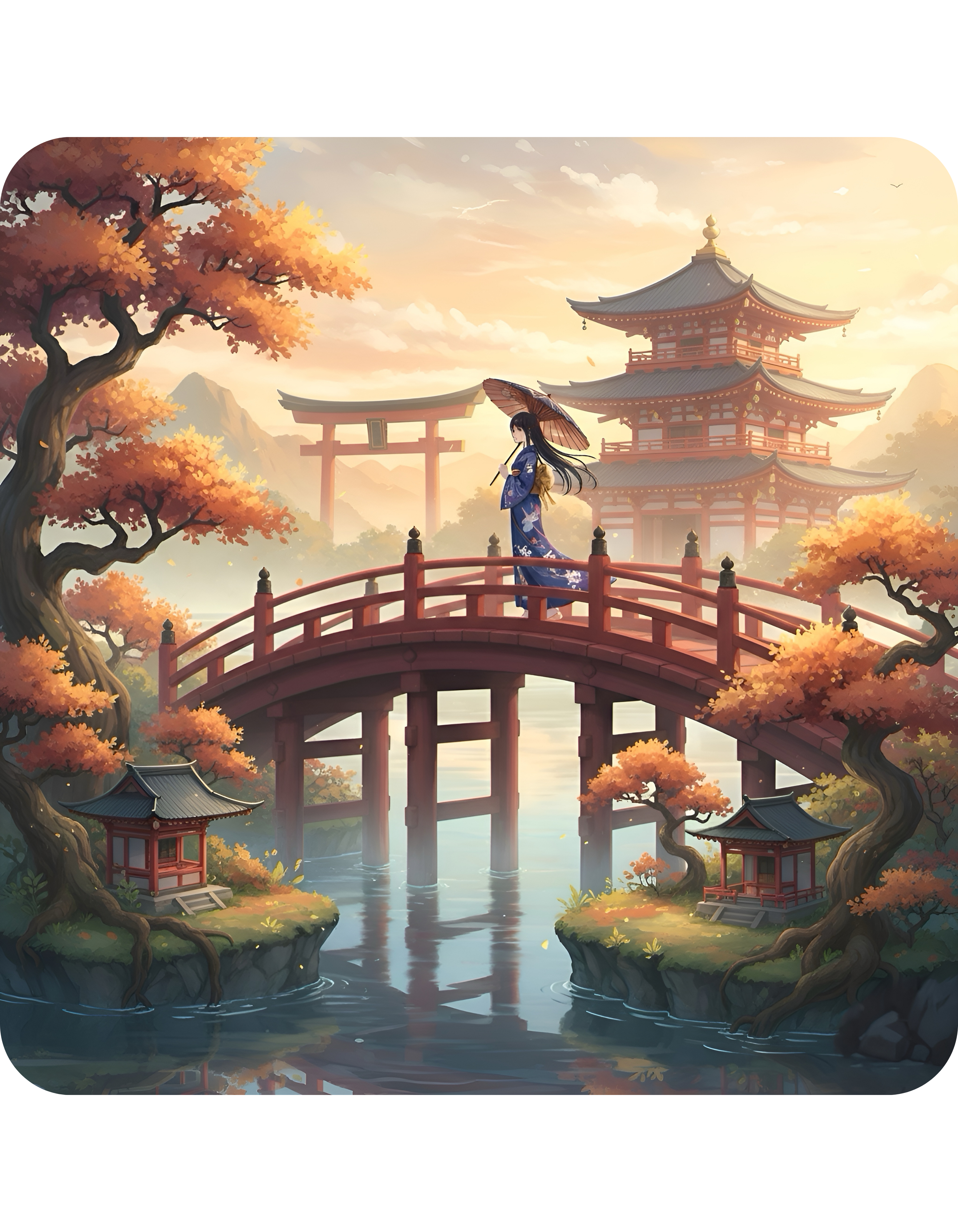 Japanese Samurai Cherry Blossom Love White Ceramic Mug (11oz/15oz),The Serene Path Mount Fuji Sunset Cup