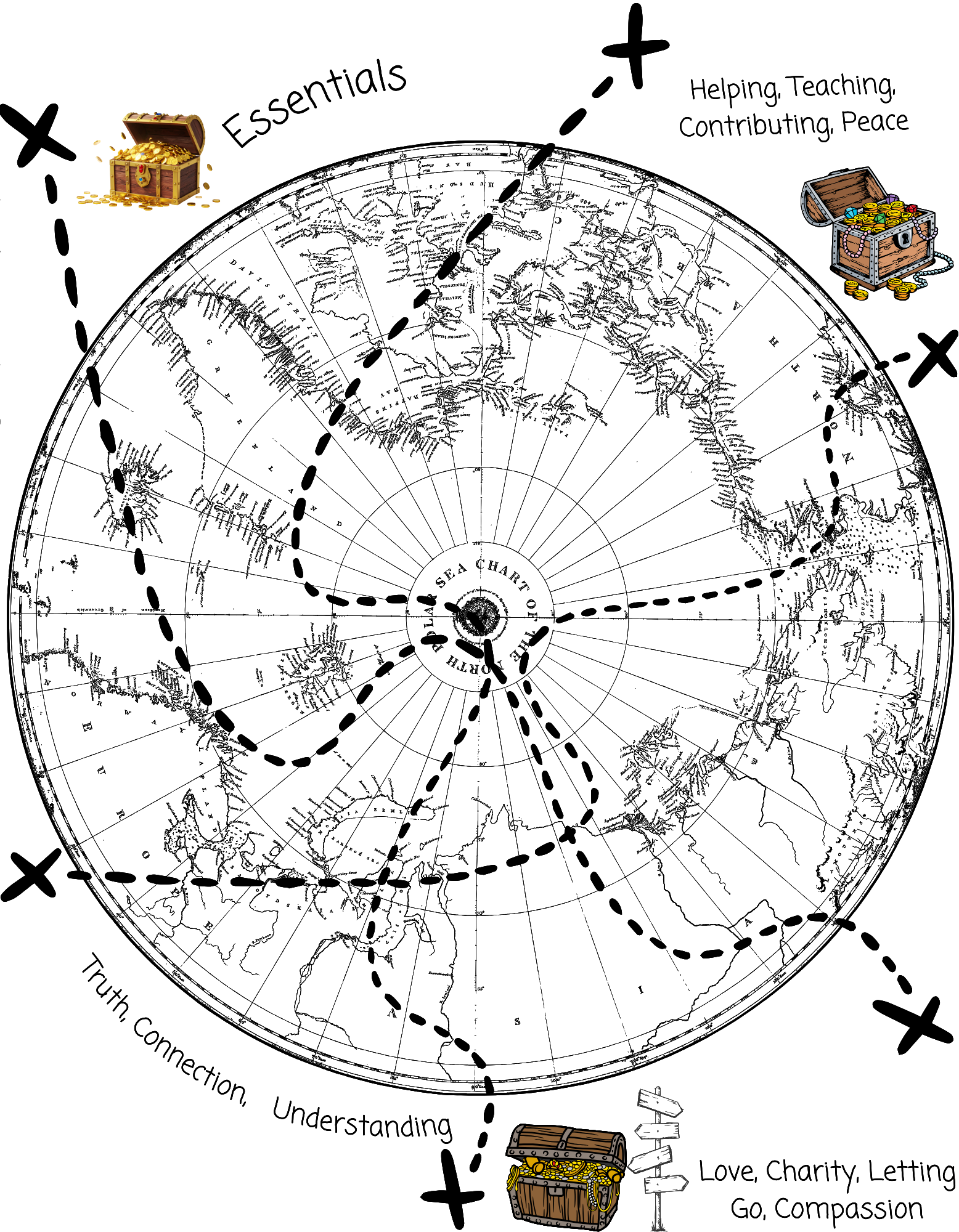 The Essentials Adventure Map #3 White Ceramic Mug — Nautical Compass Life & Treasure Trail Cup (11oz/15oz)