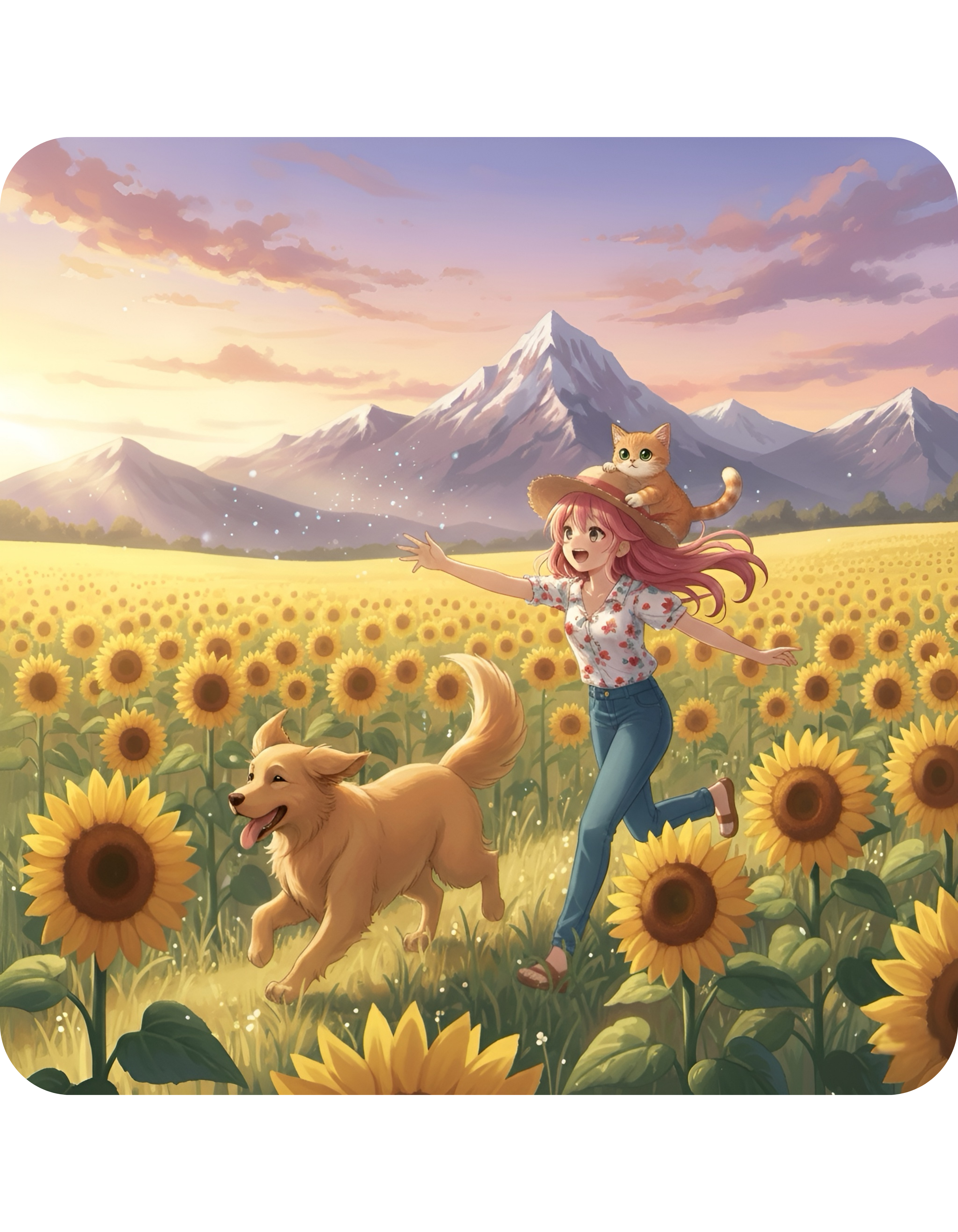 Golden Retriever Dog Tropical Sunset & Sunflower White Ceramic Mug — Orange Cat Boho Beach Vibes Tea Cup (11oz, 15oz)