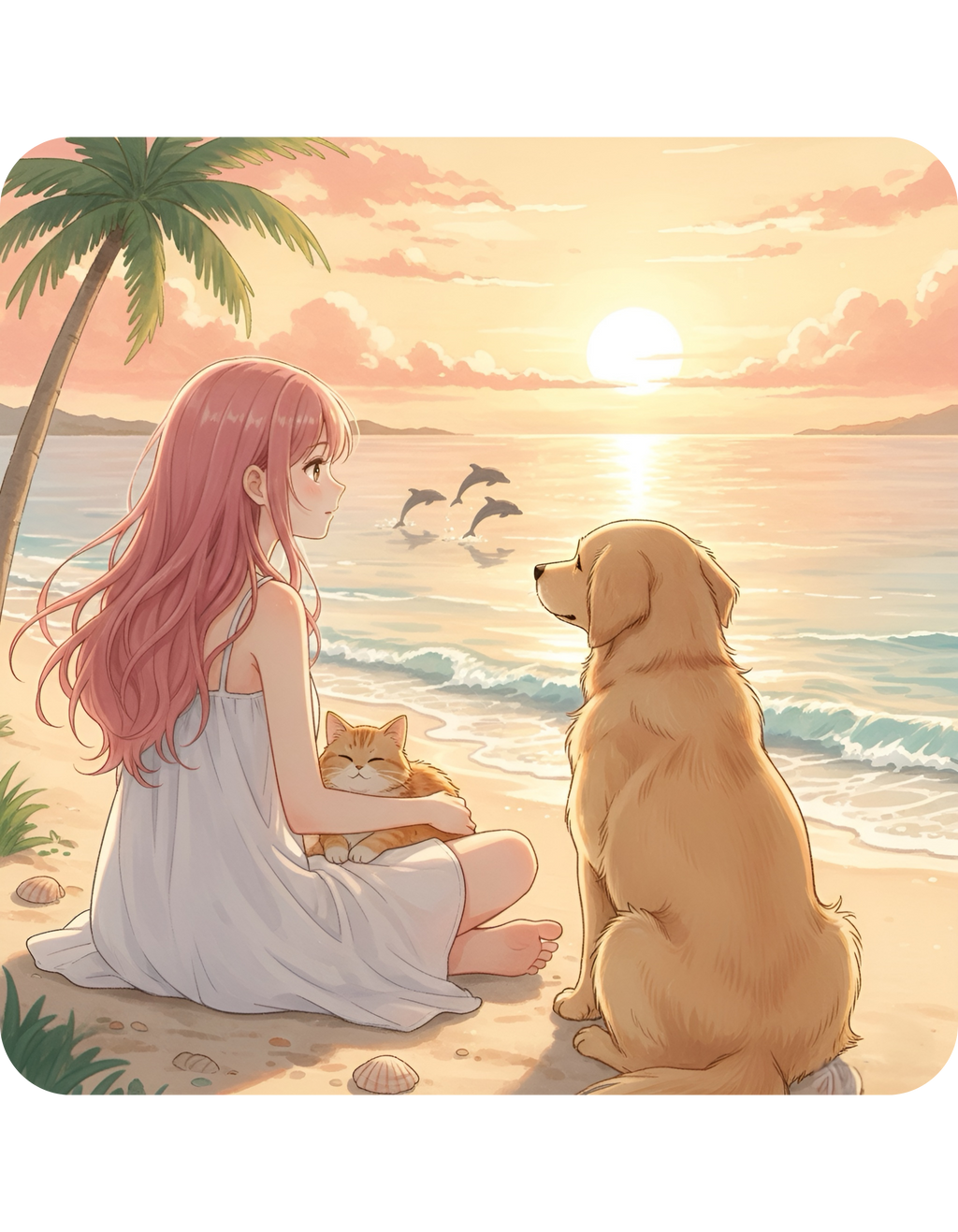 Golden Retriever Dog Tropical Sunset & Sunflower White Ceramic Mug — Orange Cat Boho Beach Vibes Tea Cup (11oz, 15oz)