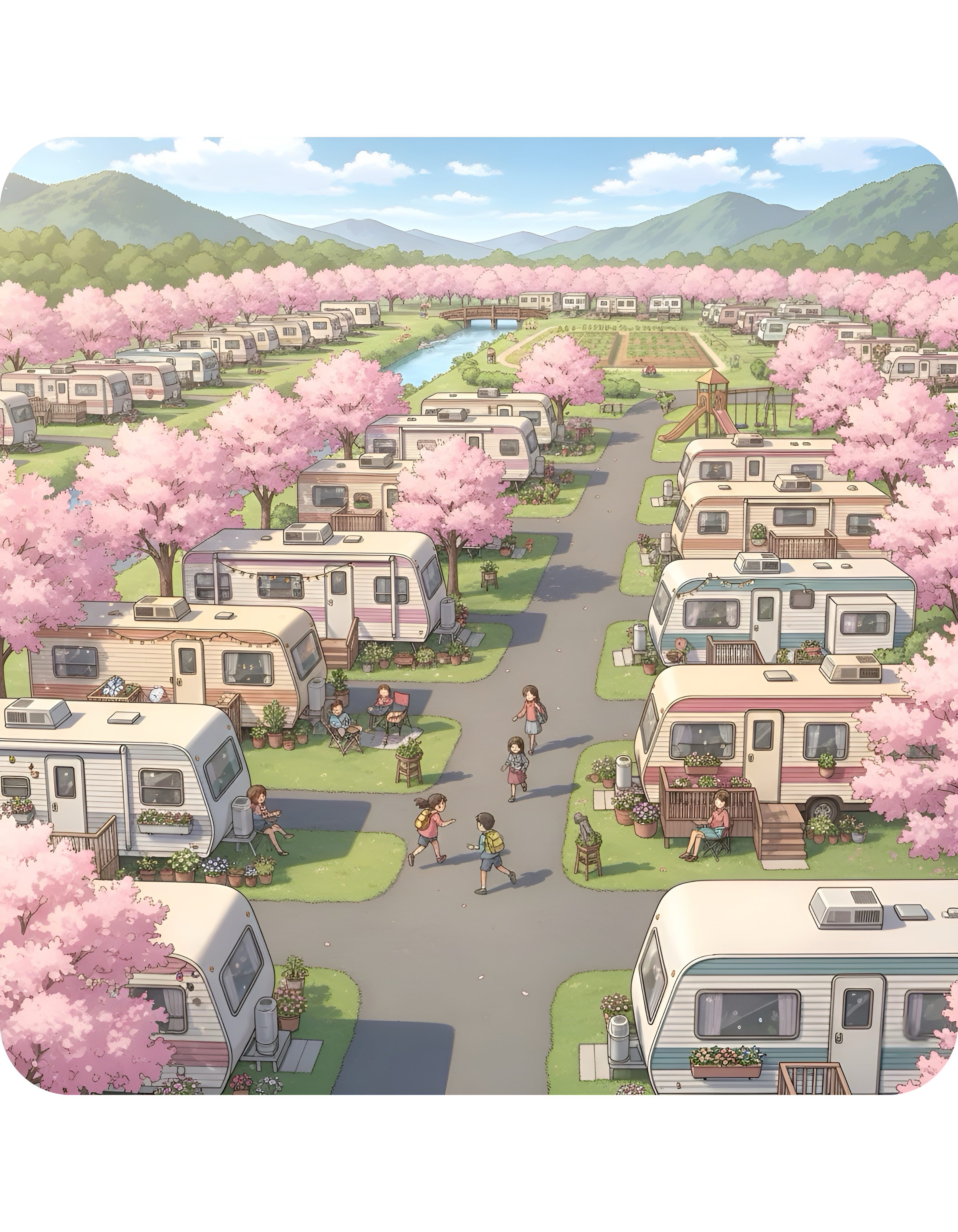 Kawaii English Garden Wildflower Meadow White Ceramic Mug — Cherry Blossom RV Camping Village Cup (11oz/15oz)
