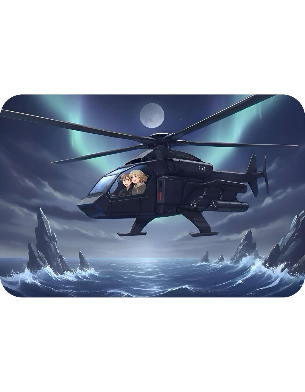 Touring Heli Under Aurora Borealis Northern Lights White Ceramic Mug – Friends, Family & Imaginative Adventures, Celebrating Companionship, Creativity & Life’s Little Wonders Cup (11oz/15oz)