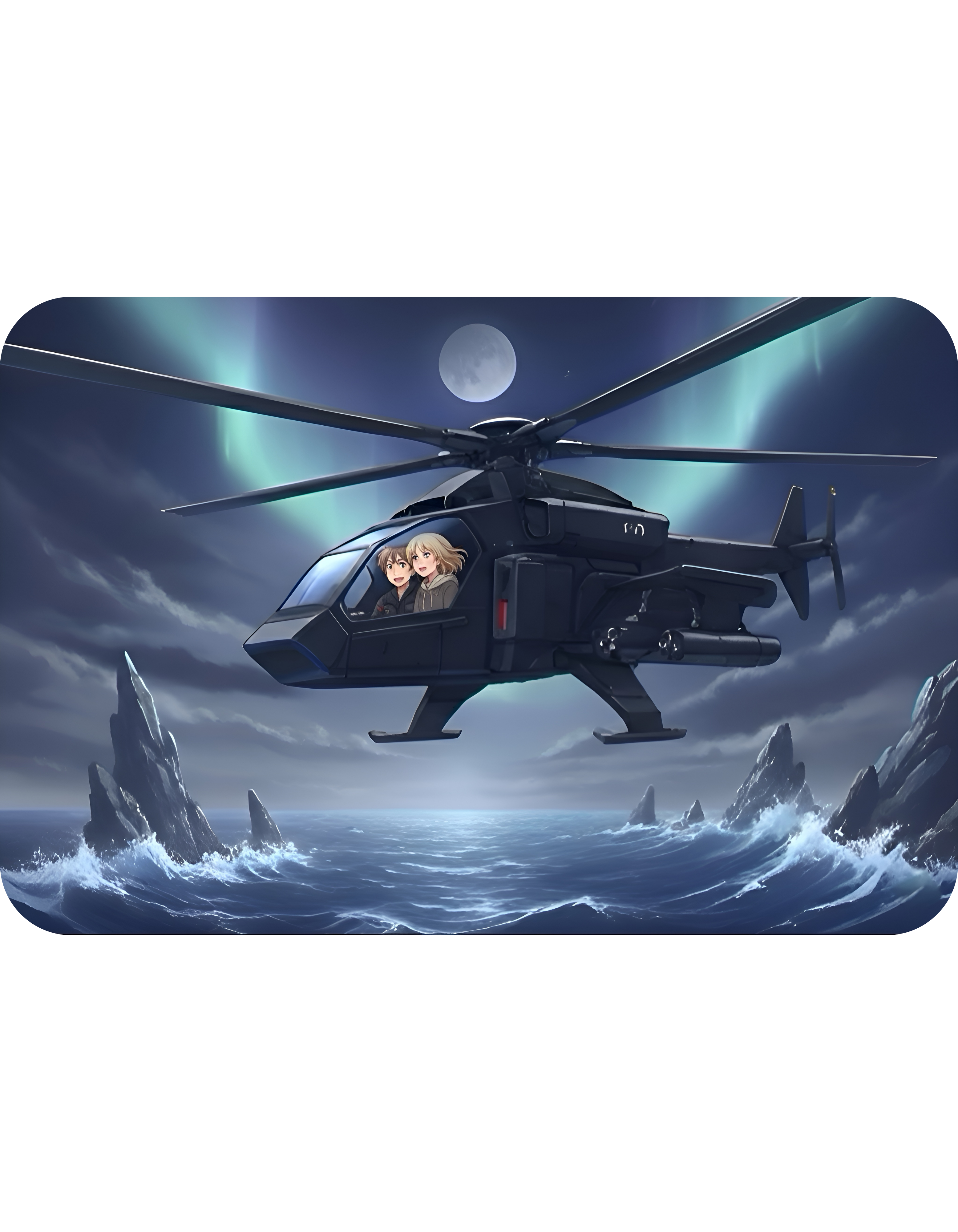 Touring Heli Under Aurora Borealis Northern Lights White Ceramic Mug – Friends, Family & Imaginative Adventures, Celebrating Companionship, Creativity & Life’s Little Wonders Cup (11oz/15oz)