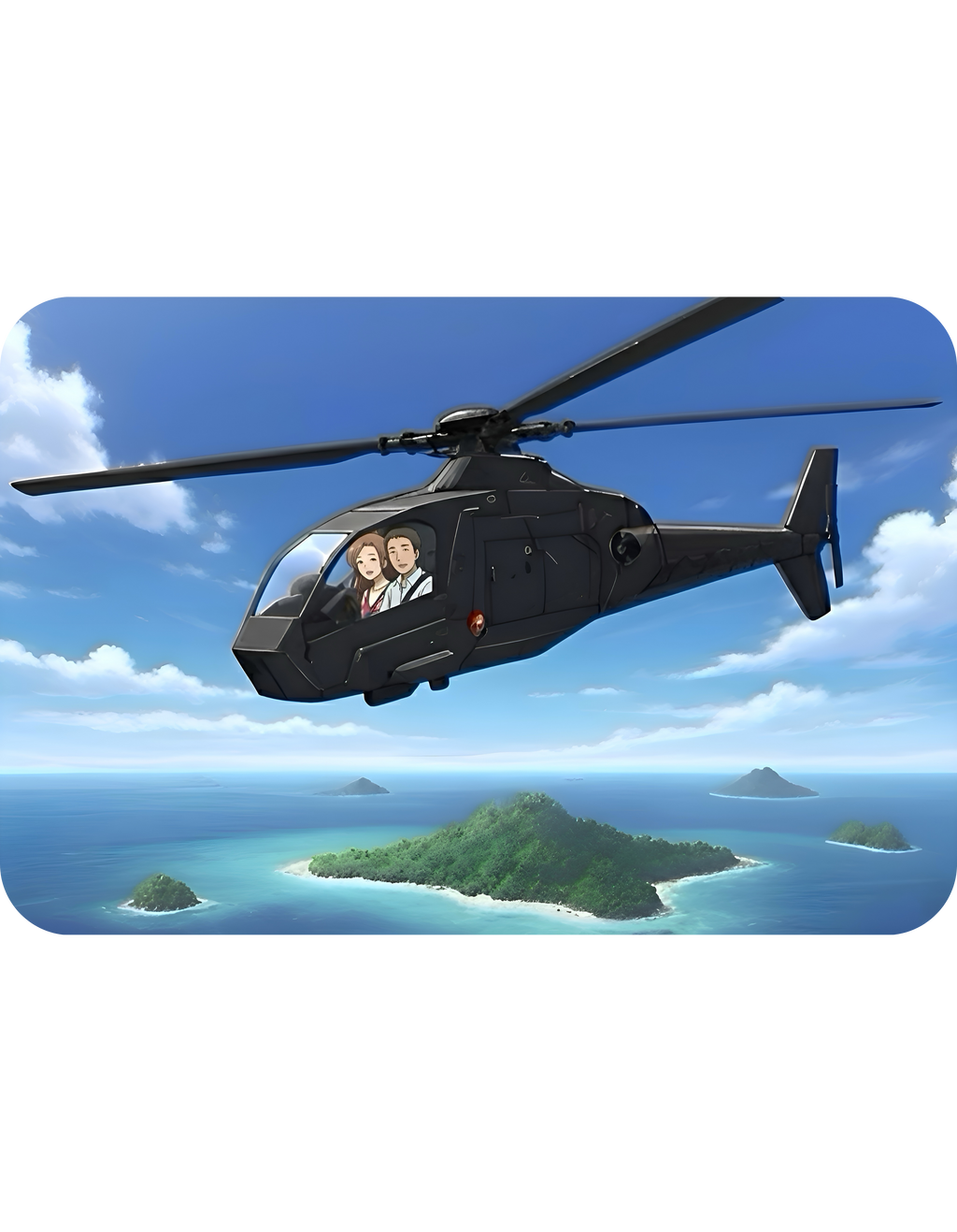 Anime Helicopter Adventure #1 Beach & The Tropical Island White Ceramic Mug – Celebrating Companionship, Creativity & Life’s Little Wonders Cup (11oz/15oz)
