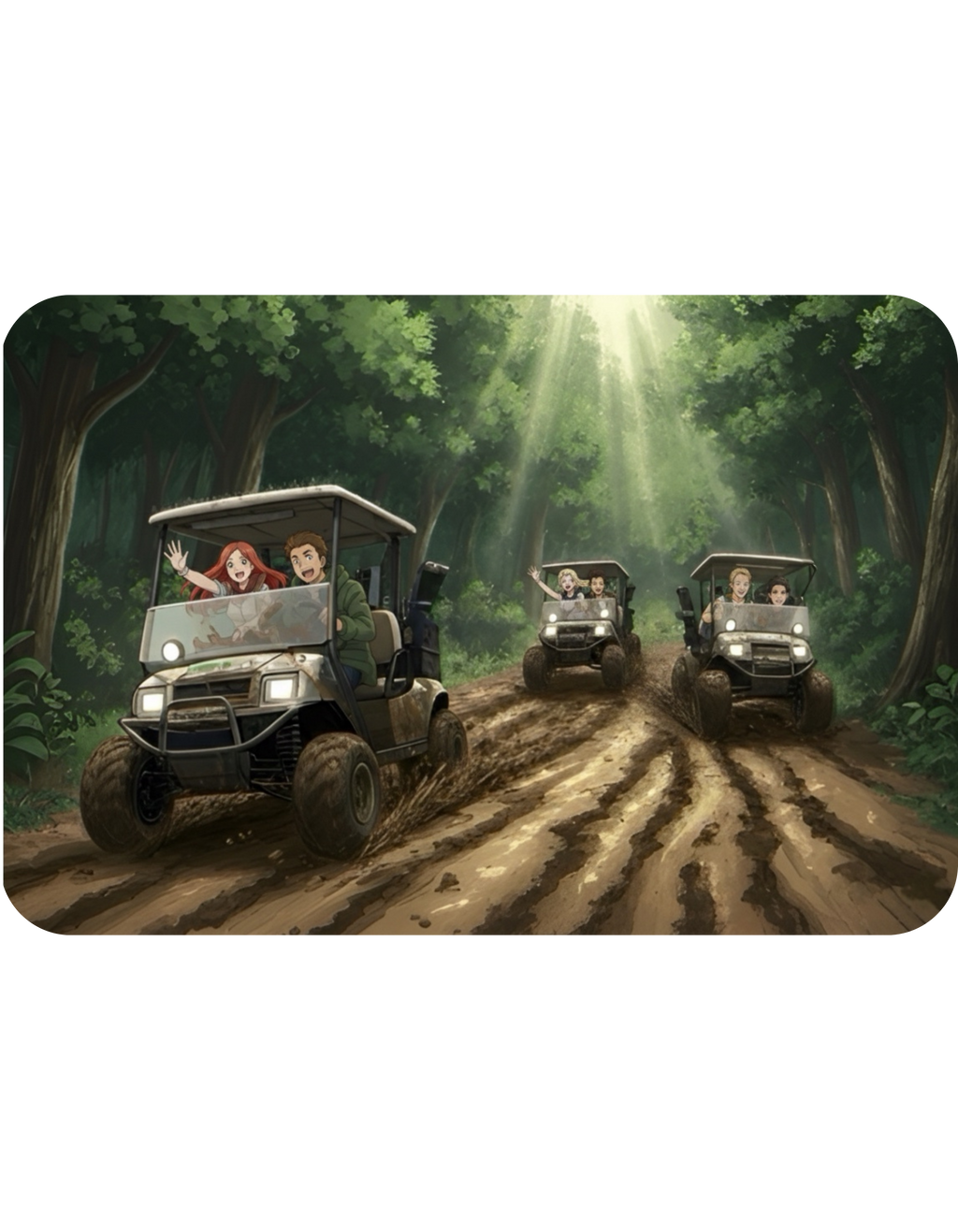 Anime Golf Cart Mud & Rain Racing Adventures #5 White Ceramic Mug — Find Your Path To The Essentials Cup (11oz & 15oz)