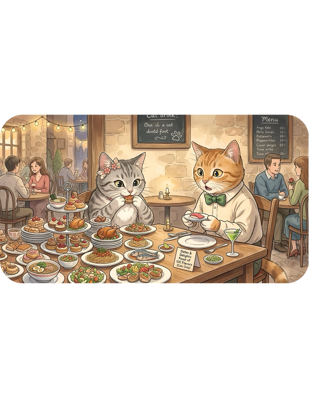 Cat Cafe Breakfast White Ceramic Mug — Cute Cats Dining Tea Cup (11oz/15oz)