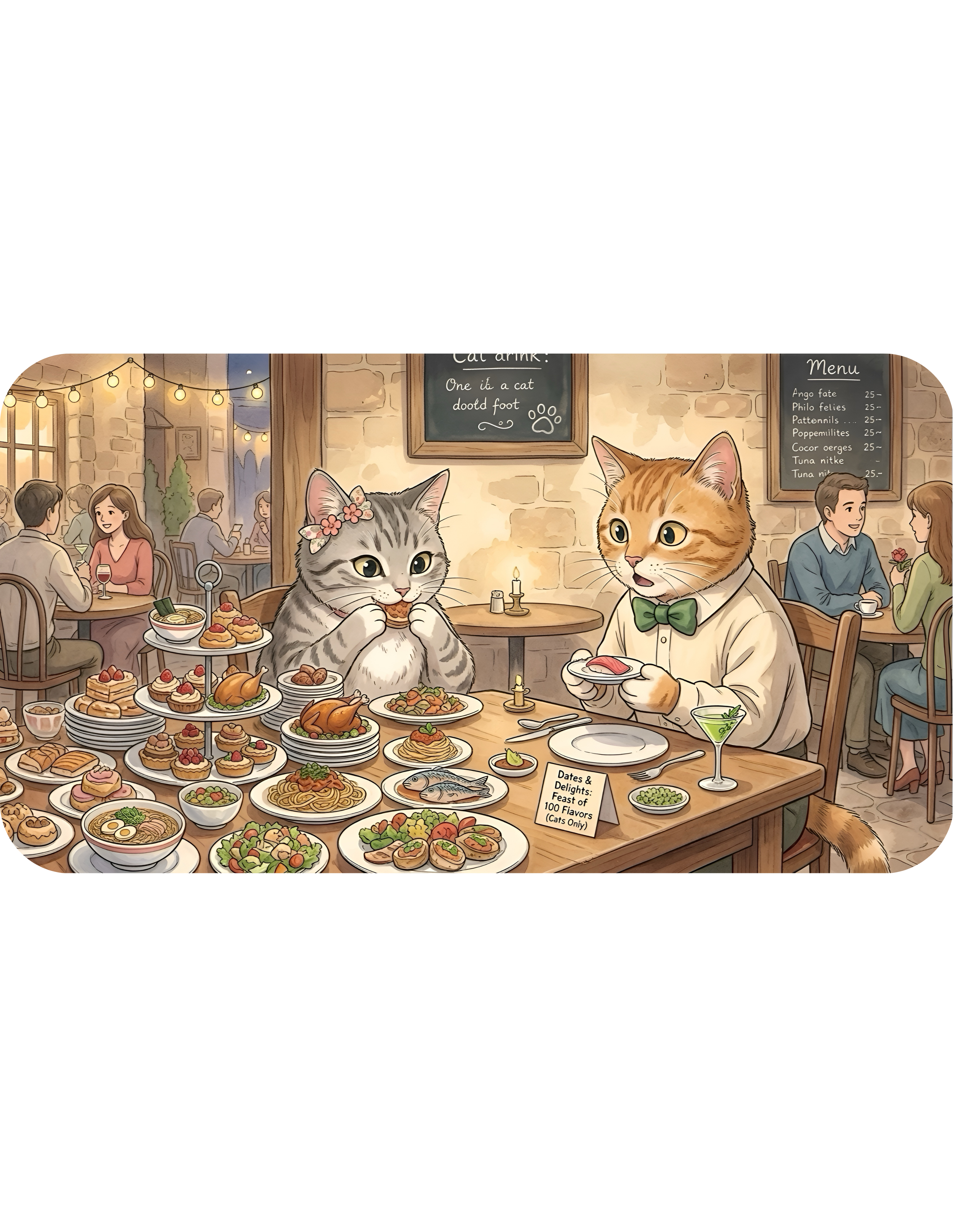 Cat Cafe Breakfast White Ceramic Mug — Cute Cats Dining Tea Cup (11oz/15oz)