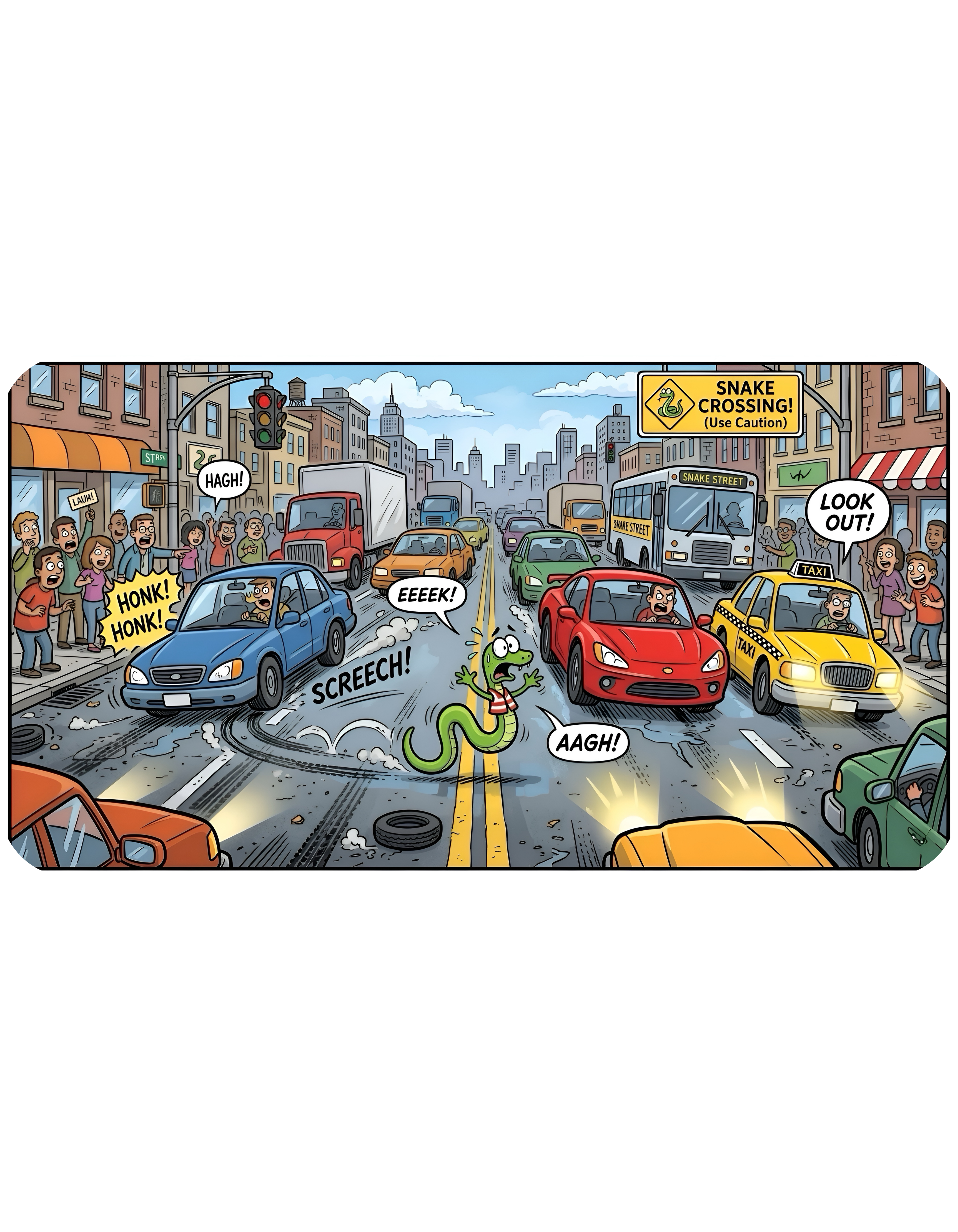 City Traffic & The Urban LandSnake White Ceramic Mug – Comical Reptile Road Chaos Cup (11oz, 15oz)