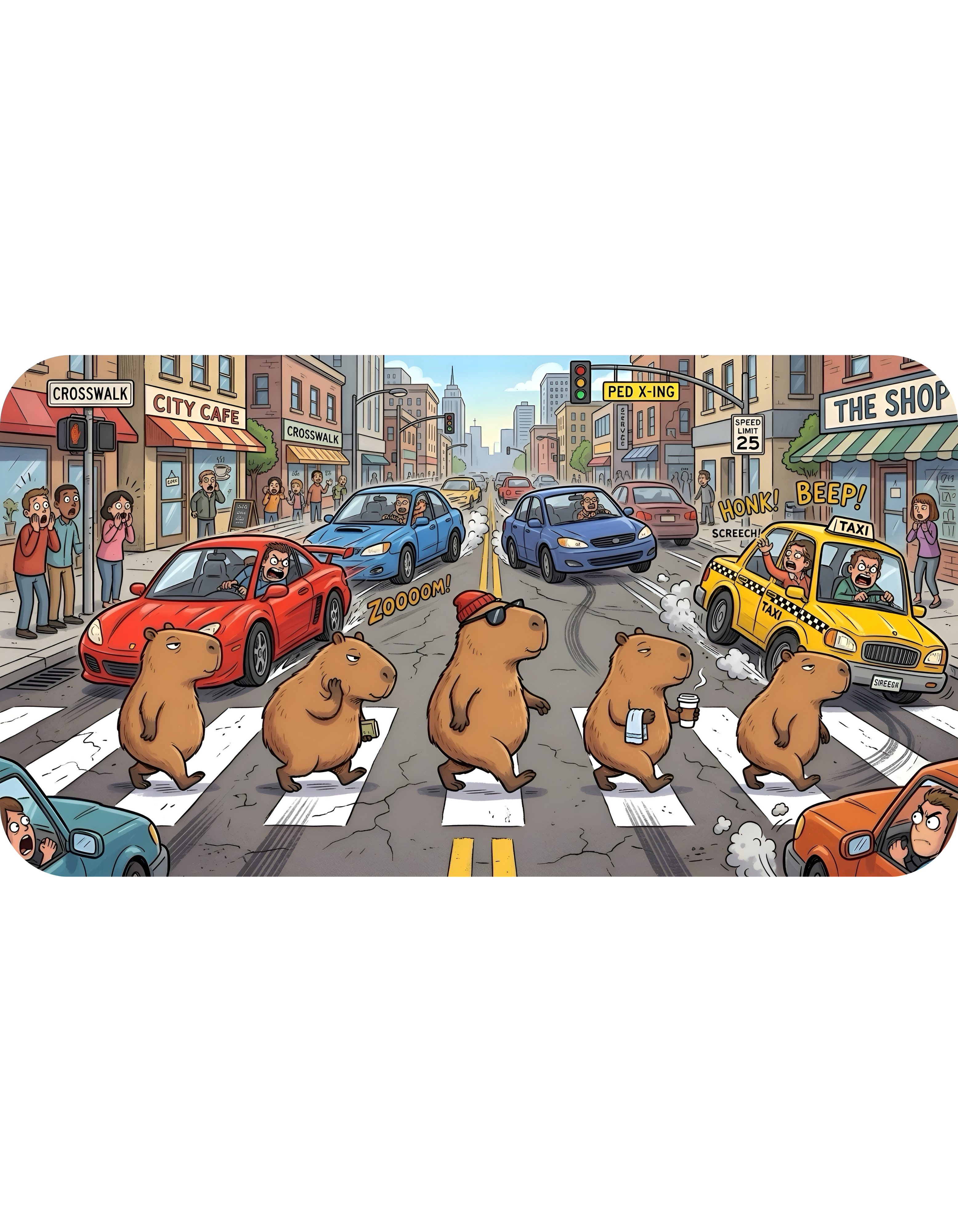 Capybara Abbey Road White Ceramic Mug – Funny Rodent Band Tea Cup (11oz & 15oz)