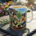 Gardening Couple White Ceramic Mug – Joy Planting Together Countryside Cup 11oz/15oz