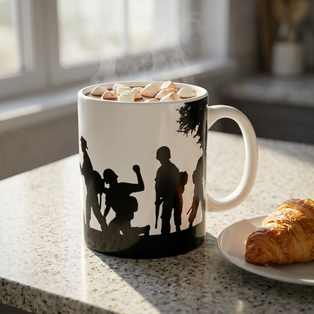 Patriotic Camaraderie Military Silhouette White Ceramic Mug – Teamwork Duty Quiet Strength Cup (11oz, 15oz)