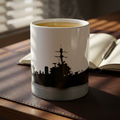 Resolute Silhouette Of A Mighty Warship Mug (11oz & 15oz), Navy Memorabilia White Ceramic Cup