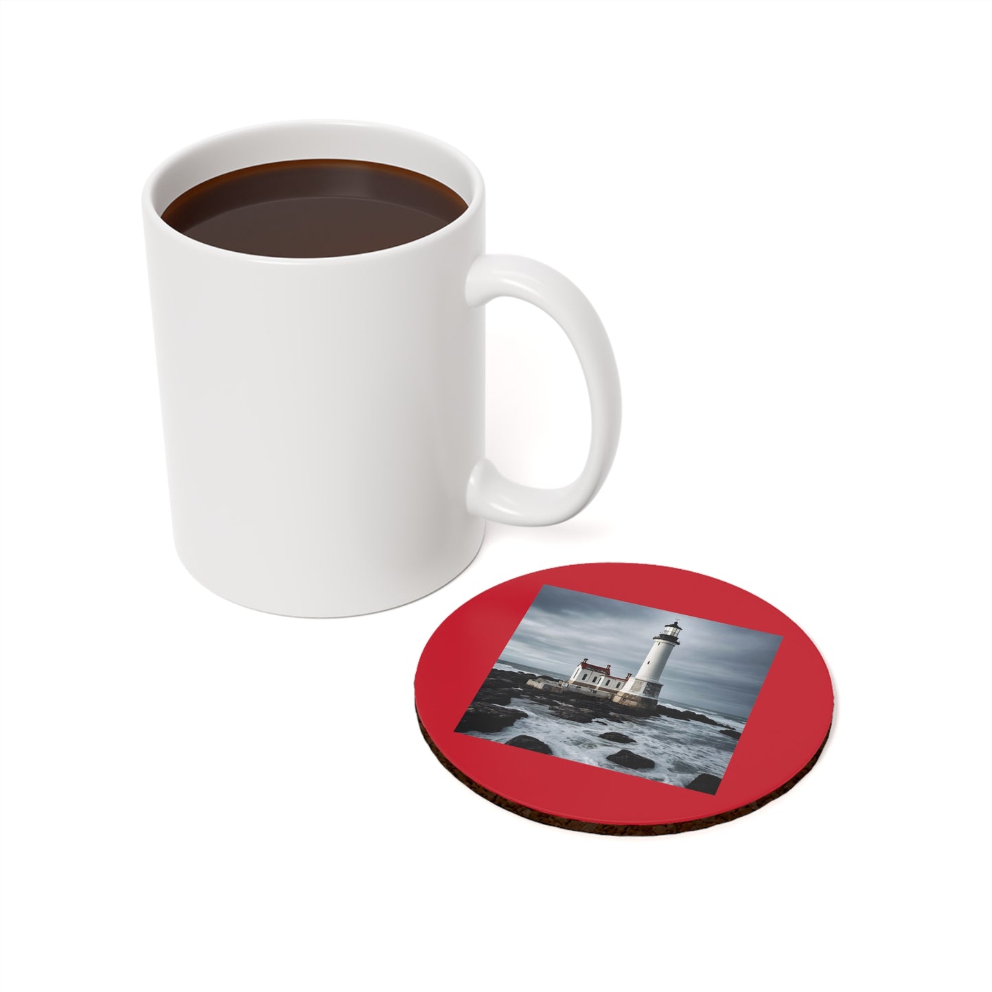 Matiby Lighthouse Red Cork Back Coaster