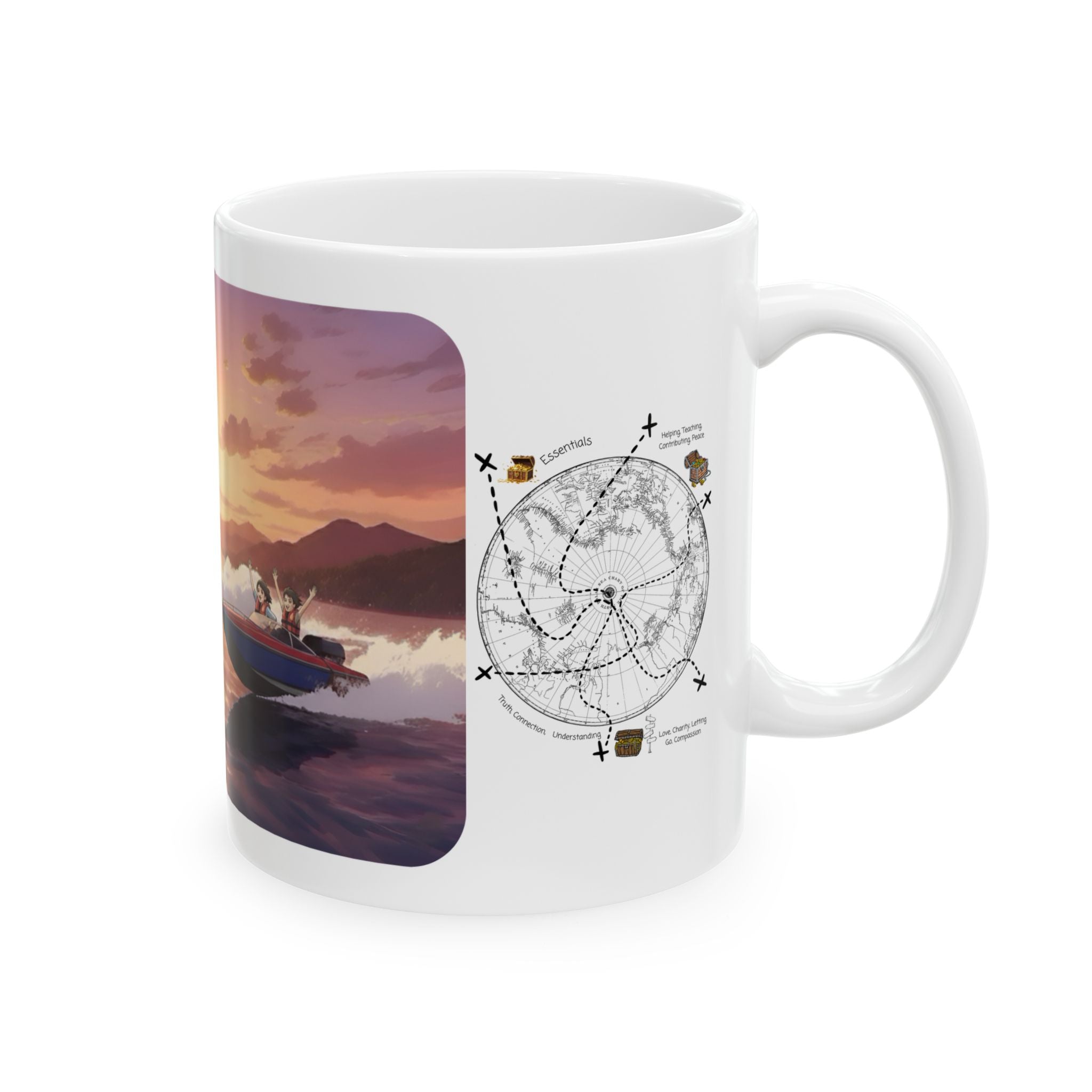 Adrenaline Boat Race #5 for Friends & Couples White Ceramic Mug — Anime Speedboat Treasure Map Cup (11oz/15oz)