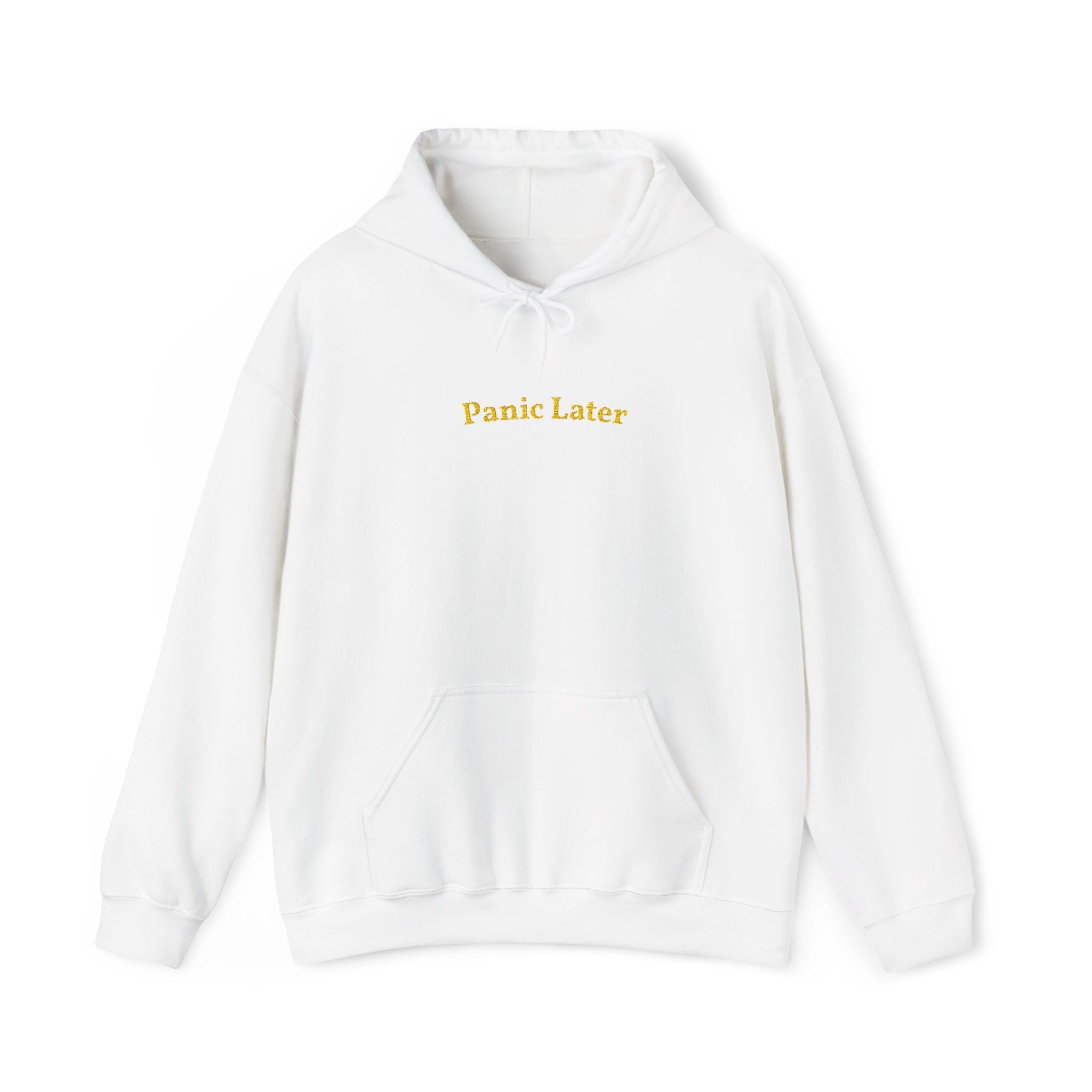 Panic Later Gold Embroidered Unisex Heavy Blend Hooded Sweatshirt, Librarians, Students, Parents, and Friends Special Hoodie