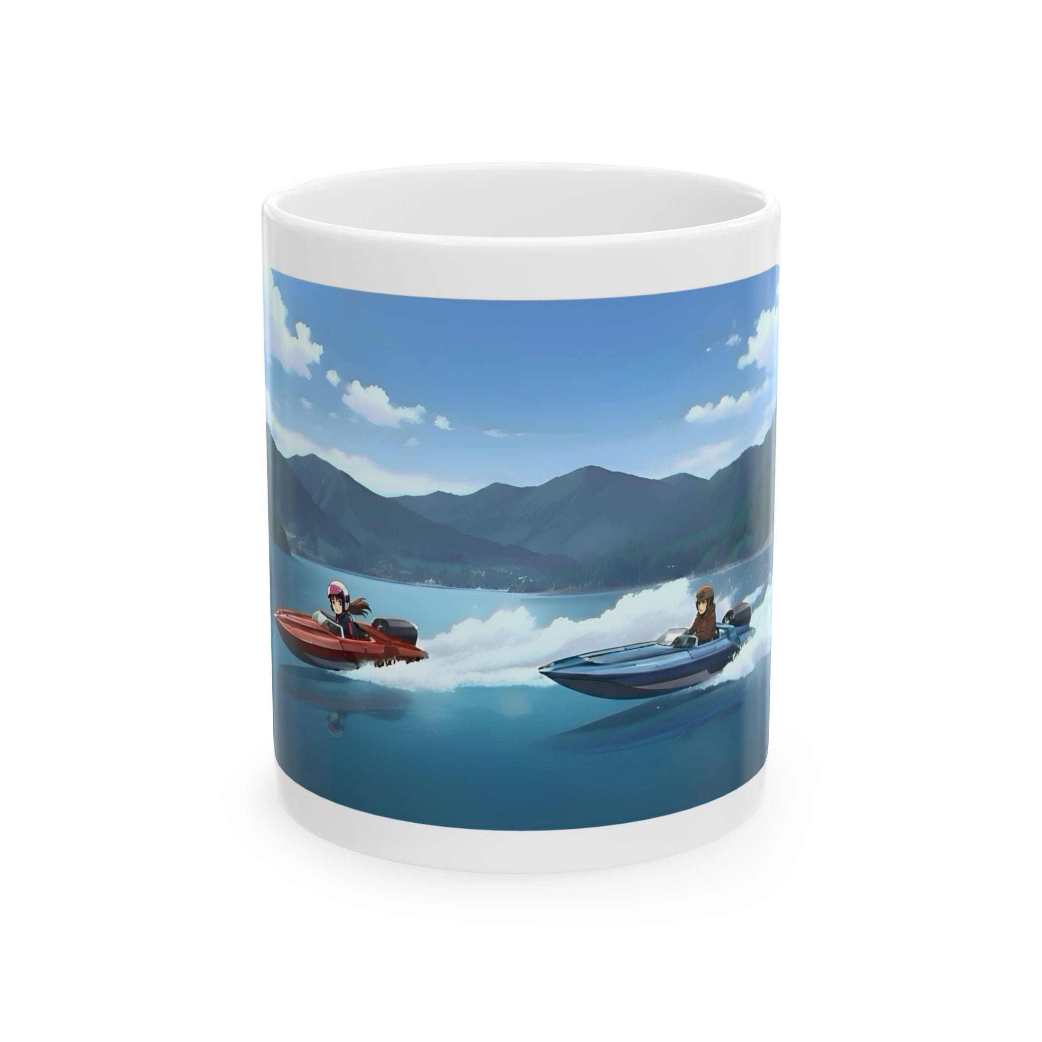Adrenaline Boat Race #4 for Friends & Couples White Ceramic Mug — Anime Speedboat Treasure Map Cup (11oz/15oz)